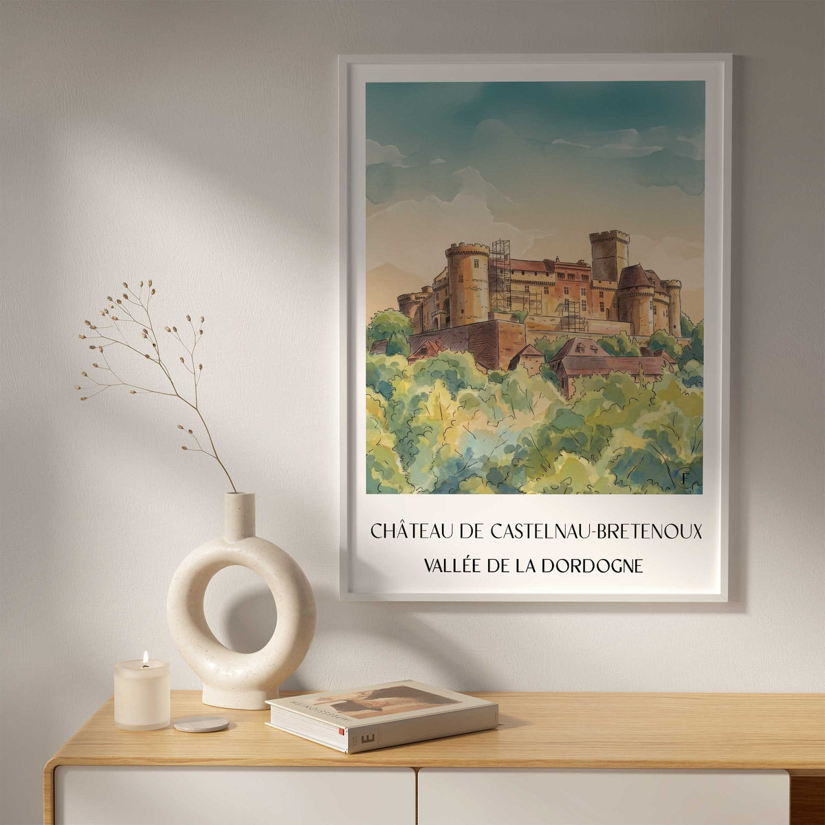 château-de-castelnau-bretenoux-vallée-de-la-dordogne-frankreich-poster-aquarell