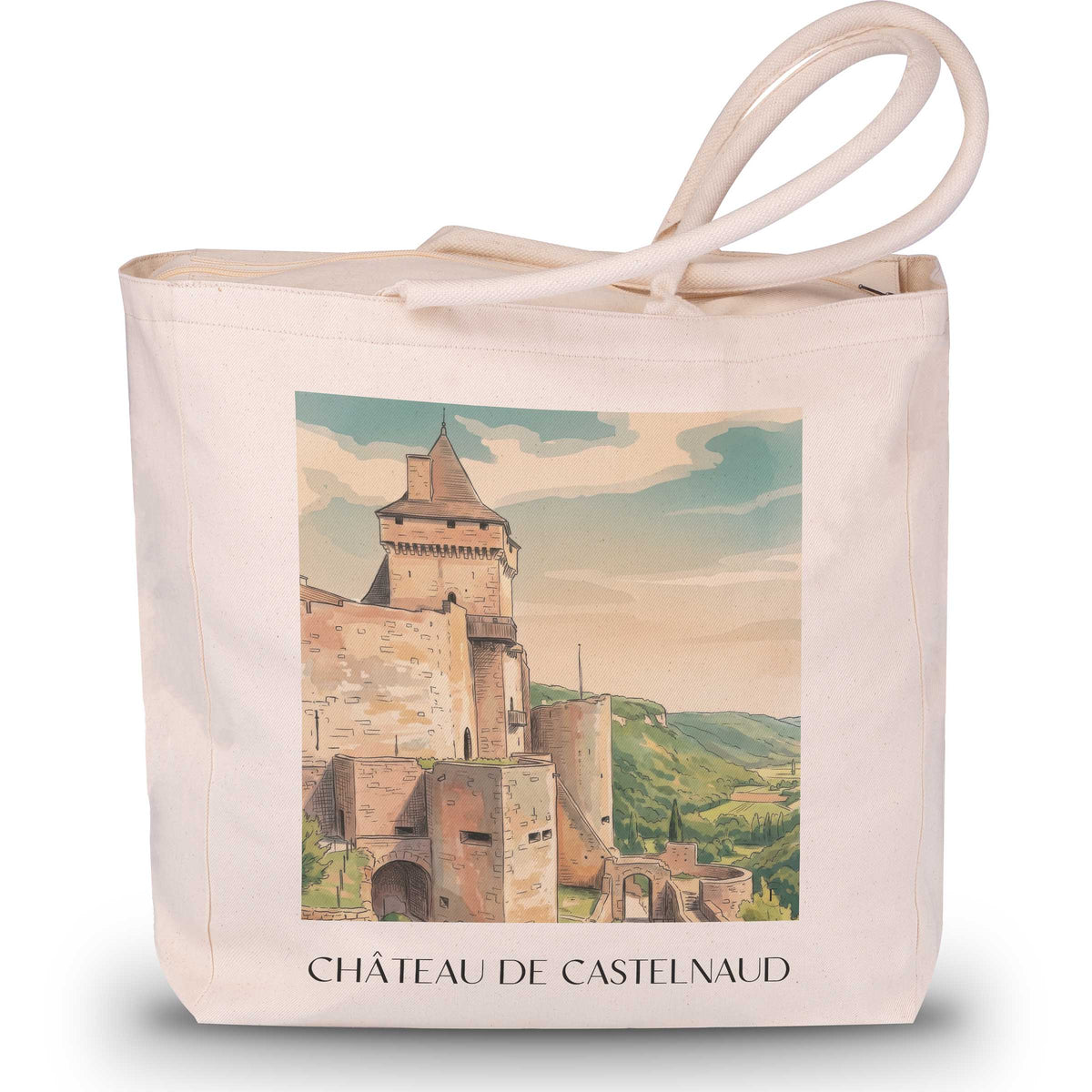 Château de Castelnaud Shopping Tasche - Vallée de la Dordogne - Frankreich Tote Bag - Einkaufstasche im Aquarell Stil - favplace