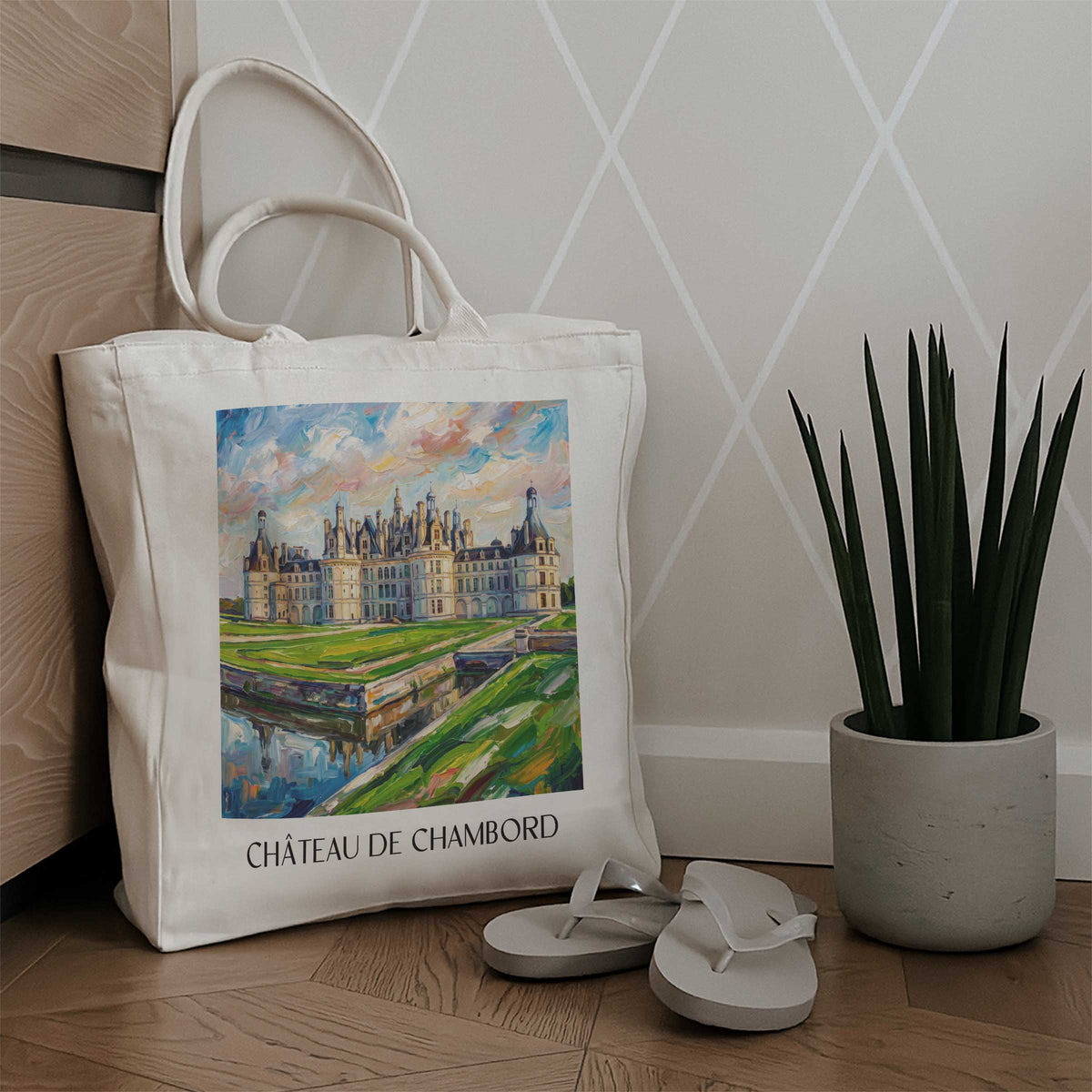 château-de-chambord-val-de-loire-frankreich-einkaufstasche-oil-painting-oelgemaelde