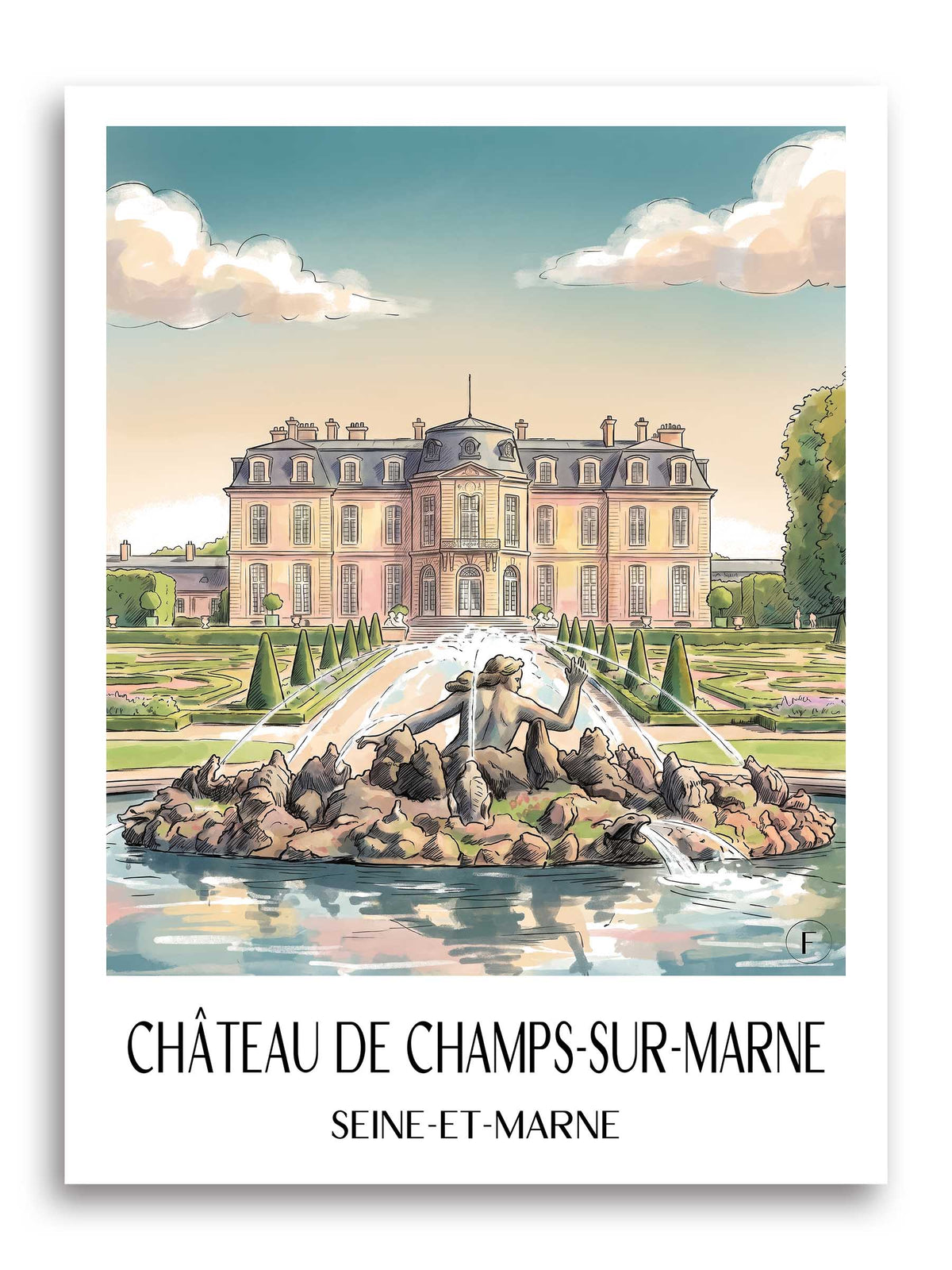 château-de-champs-sur-marne-seine-et-marne-frankreich-poster-aquarell