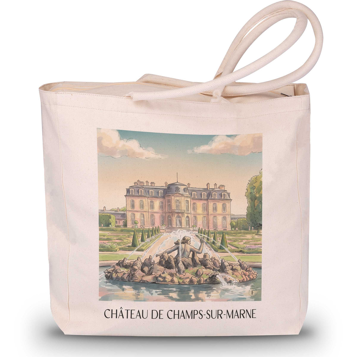 château-de-champs-sur-marne-seine-et-marne-frankreich-einkaufstasche-aquarell