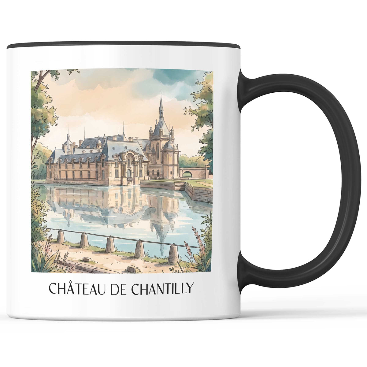 château-de-chantilly-oise-frankreich-kaffeebecher-aquarell