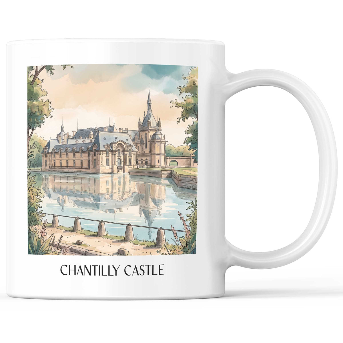 Château de Chantilly Kaffeebecher - Oise - Frankreich Becher - Kaffeetasse im Aquarell Stil