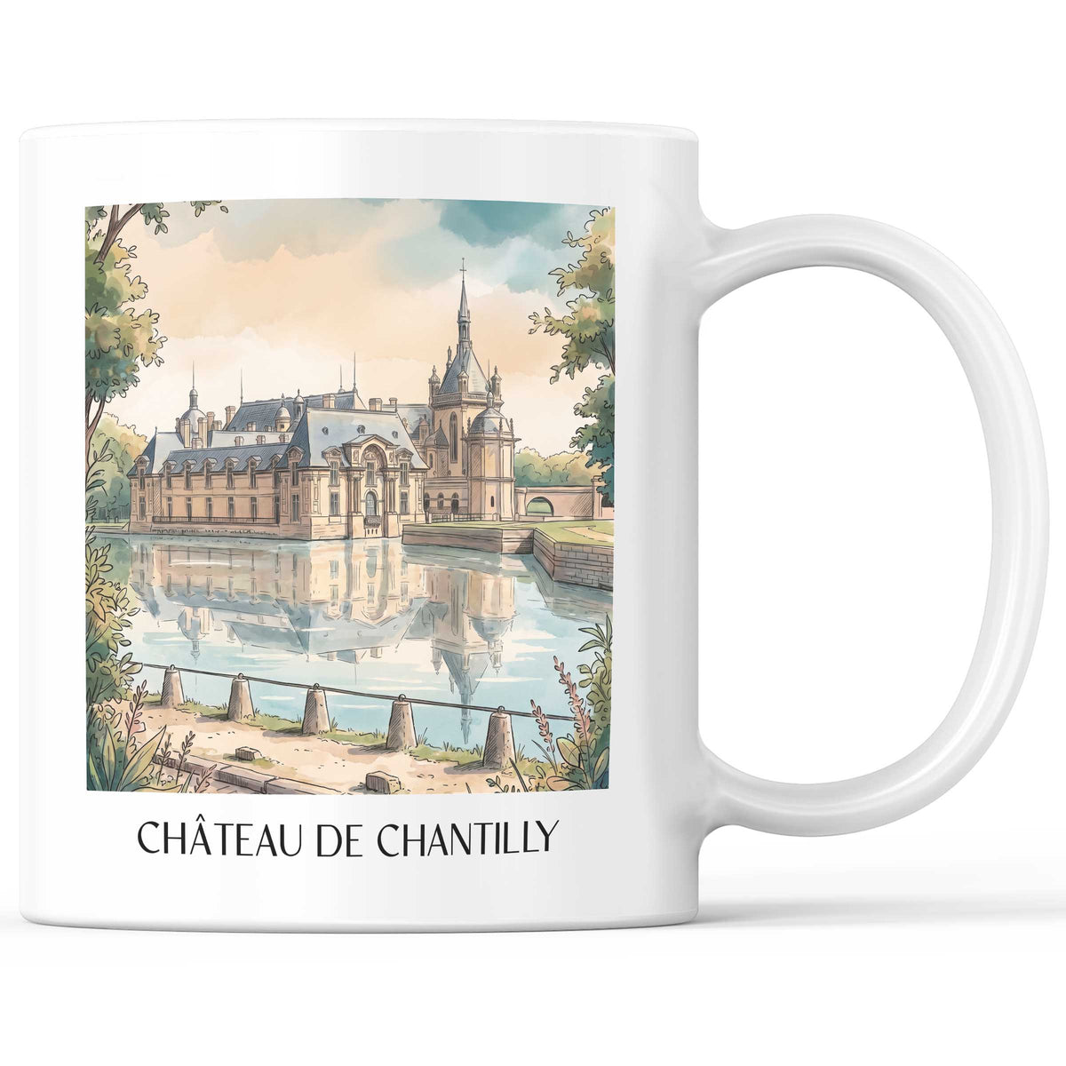 Château de Chantilly Kaffeebecher - Oise - Frankreich Becher - Kaffeetasse im Aquarell Stil