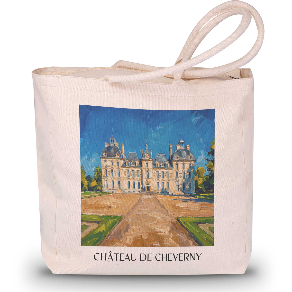 château-de-cheverny-val-de-loire-frankreich-einkaufstasche-oil-painting-oelgemaelde
