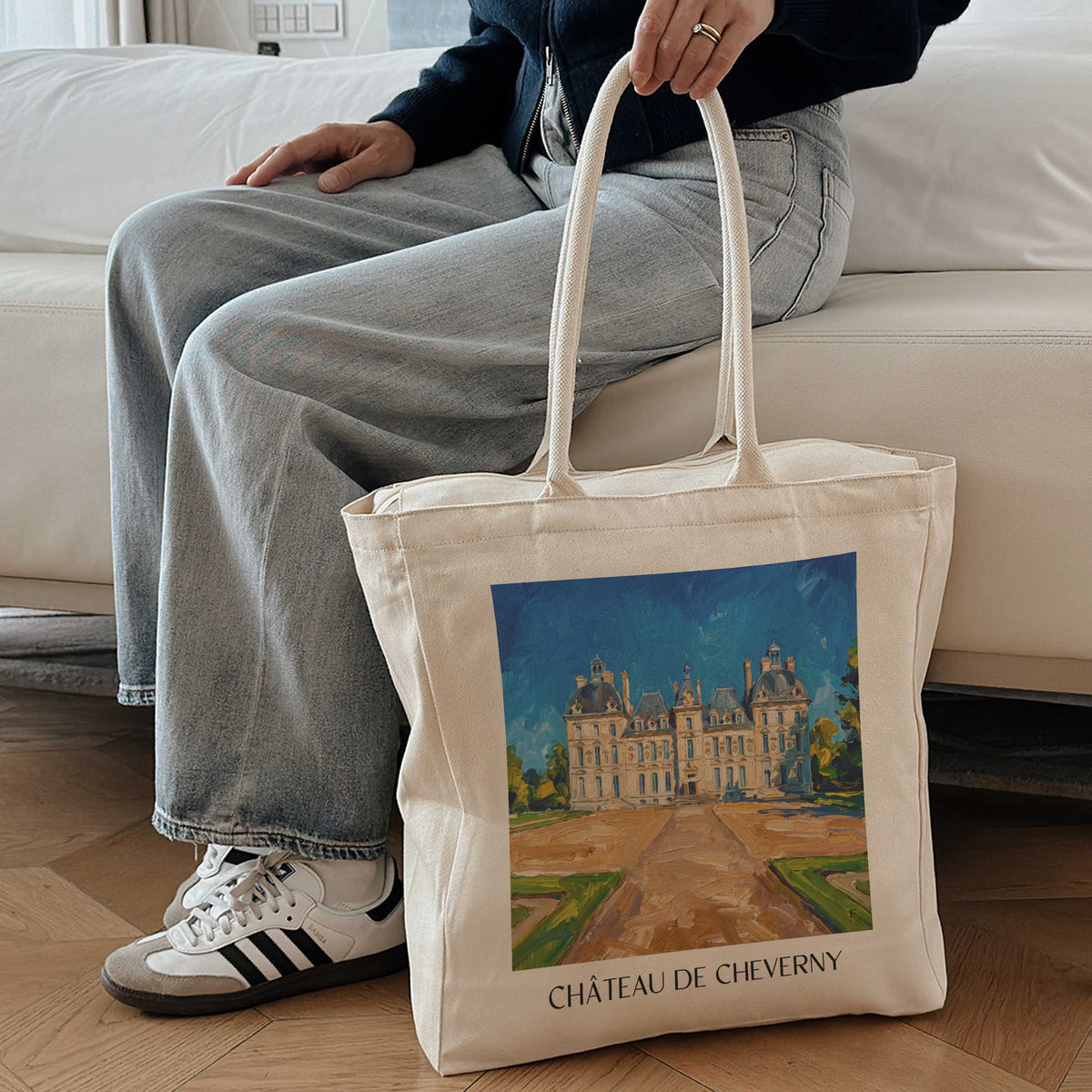 château-de-cheverny-val-de-loire-frankreich-einkaufstasche-oil-painting-oelgemaelde