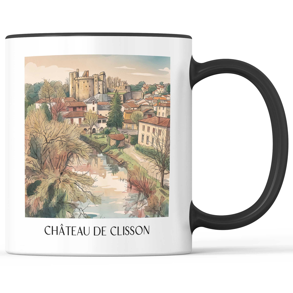 château-de-clisson-vignoble-nantais-frankreich-kaffeebecher-aquarell