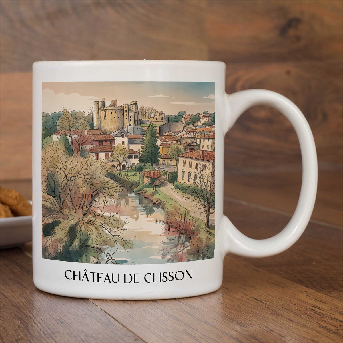 château-de-clisson-vignoble-nantais-frankreich-kaffeebecher-aquarell