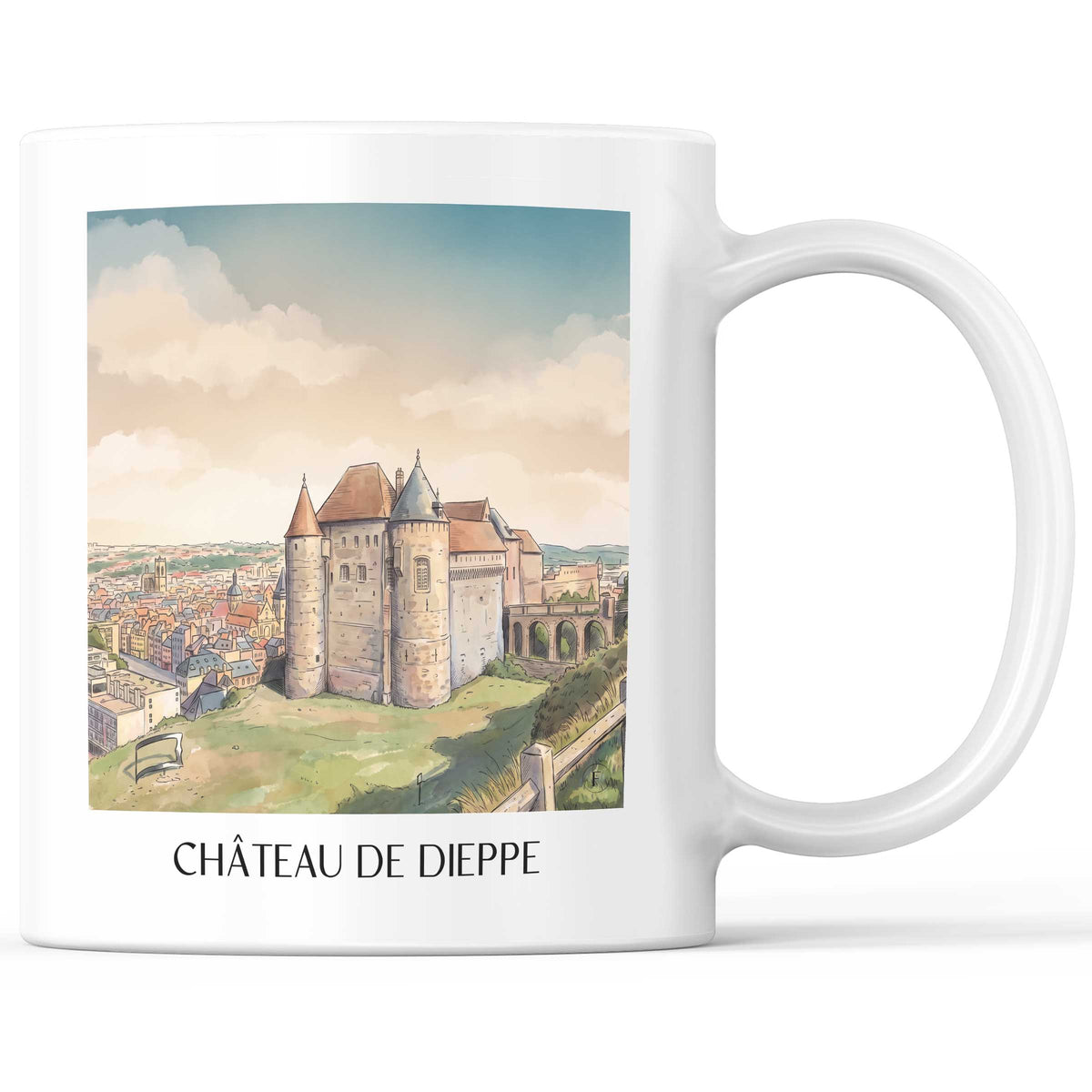 Château de Dieppe Kaffeebecher - Côte d'Albâtre - Frankreich Becher - Kaffeetasse im Aquarell Stil - favplace