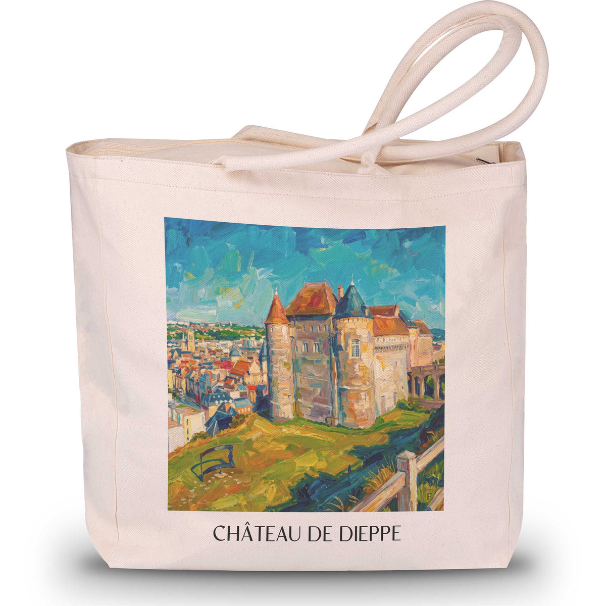 château-de-dieppe-côte-d'albâtre-frankreich-einkaufstasche-oil-painting-oelgemaelde
