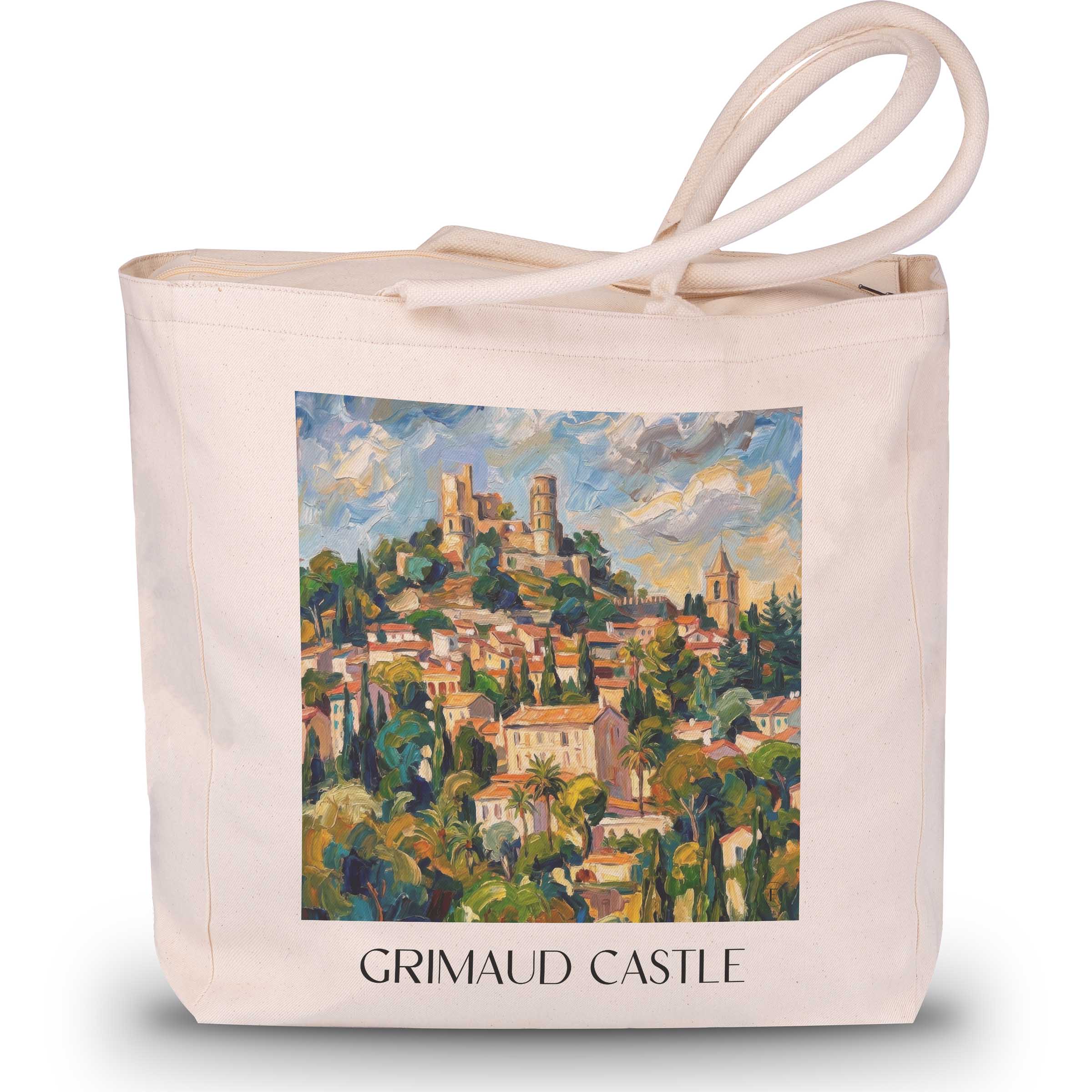 Château de Grimaud Shopping Bag - Côte d'Azur - France Tote Bag - Oil Painting Style Shopping Bag