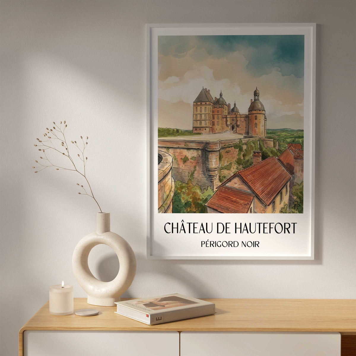 château-de-hautefort-périgord-noir-frankreich-poster-aquarell