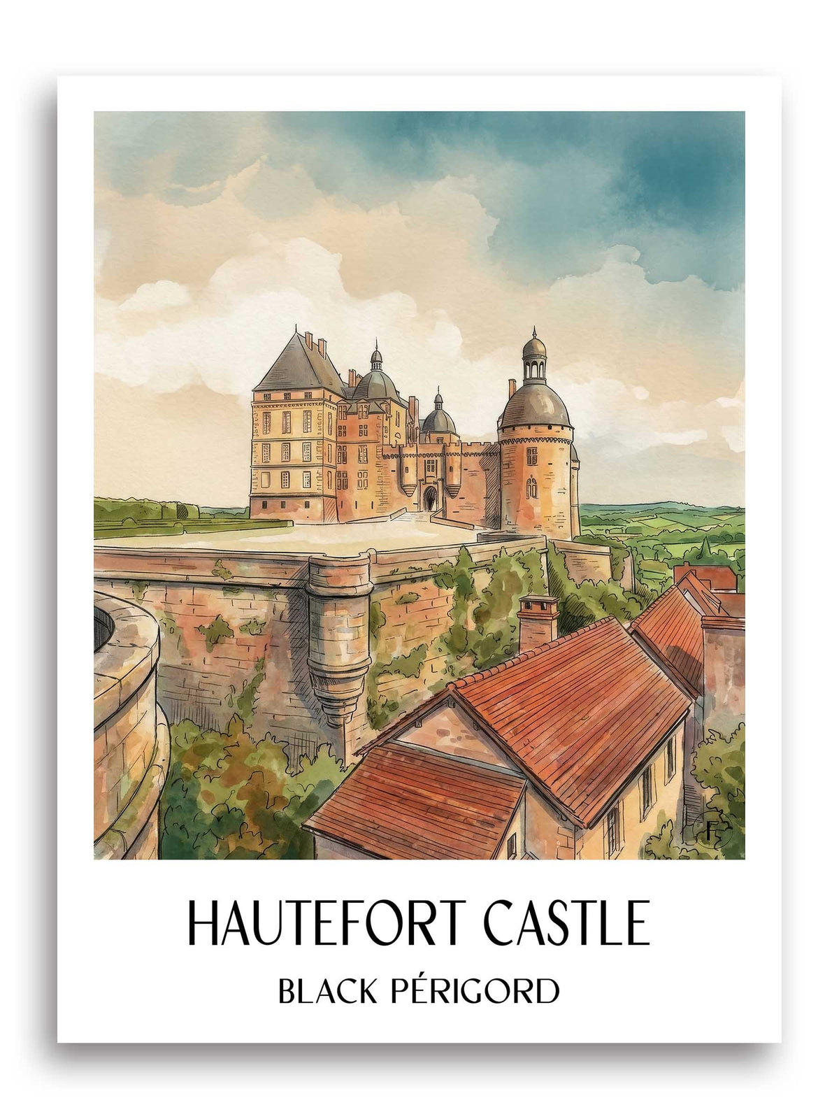 Château de Hautefort Poster - Périgord Noir - Frankreich Kunstdruck - Aquarell von A4 bis A1 - favplace