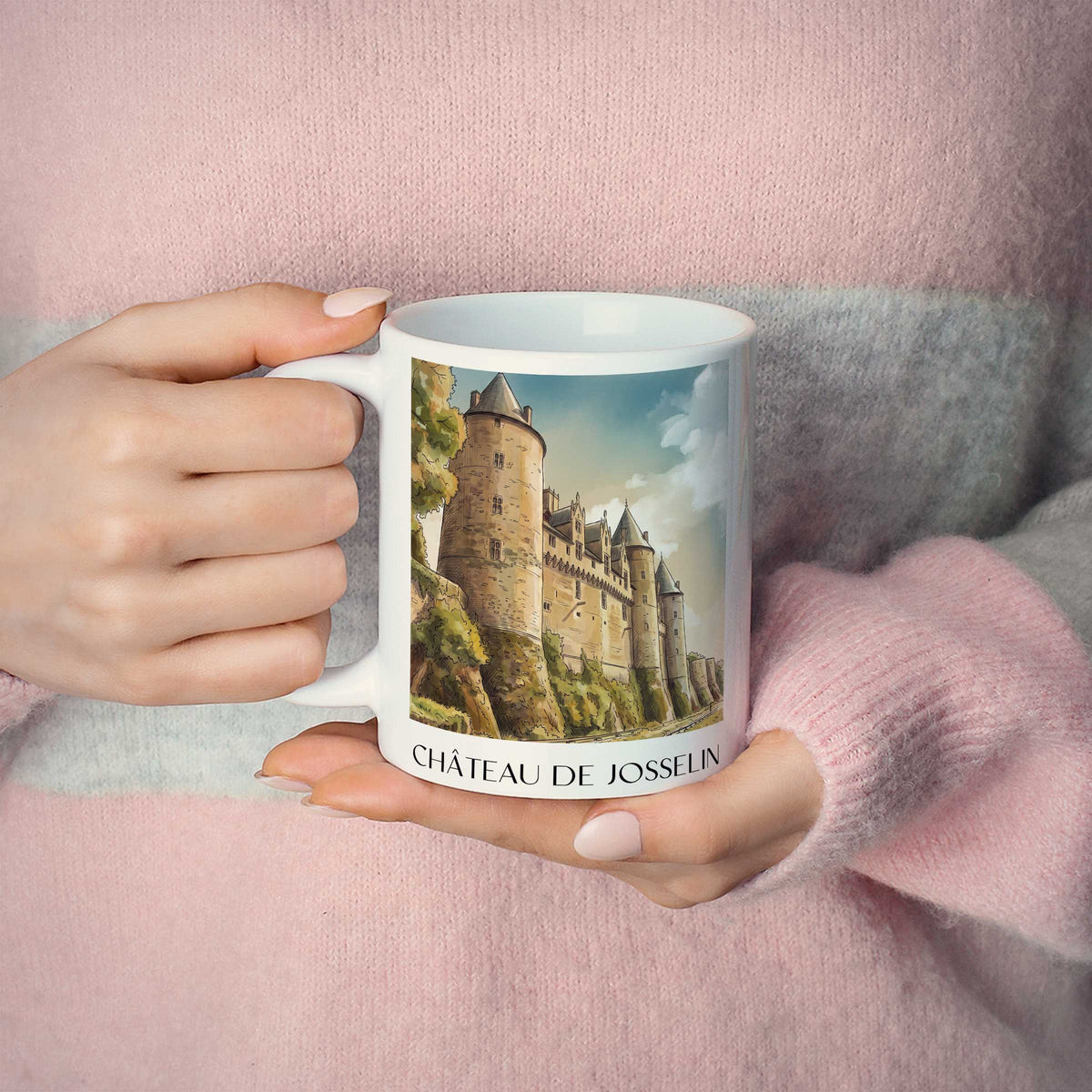 château-de-josselin-vallée-de-l'oust-frankreich-kaffeebecher-aquarell