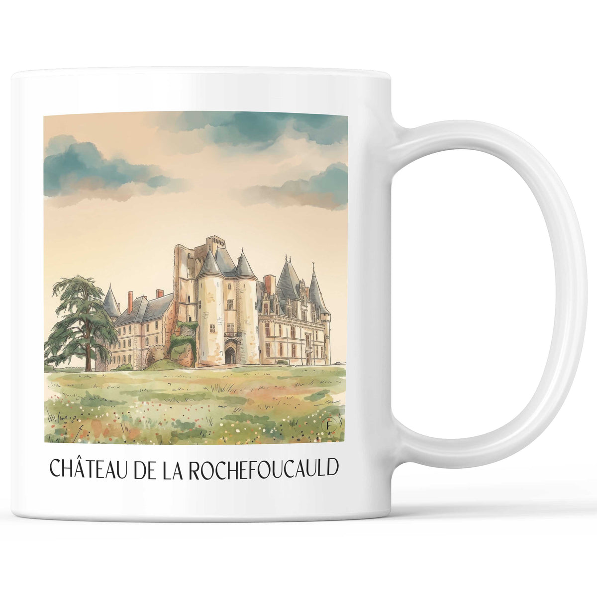 Château de La Rochefoucauld Kaffeebecher - Charente - Frankreich Becher - Kaffeetasse im Aquarell Stil - favplace
