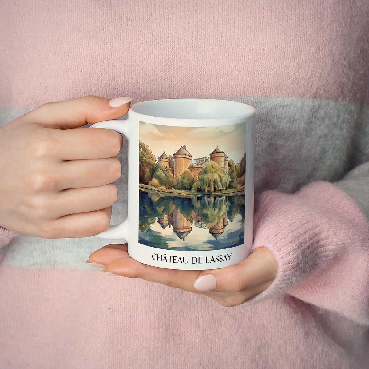 château-de-lassay-lassay-les-châteaux-frankreich-kaffeebecher-aquarell