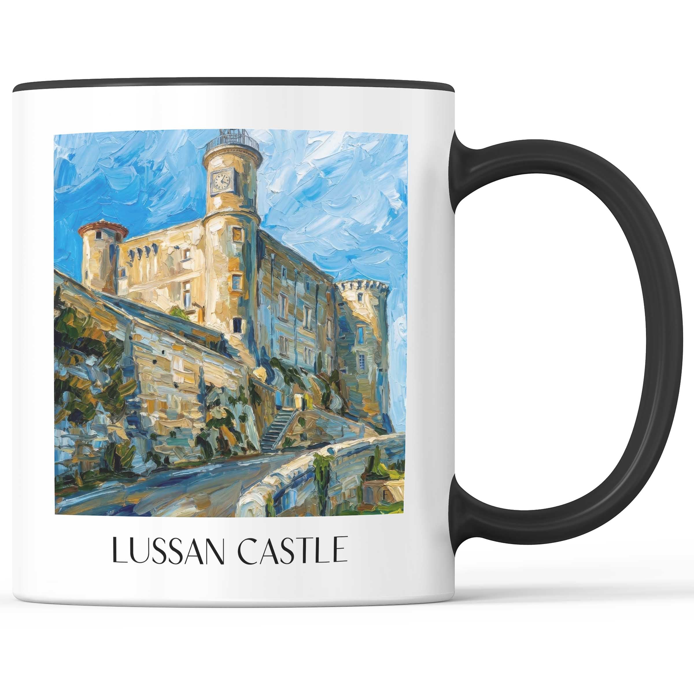 Château de Lussan Kaffeebecher - Okzitanien - Frankreich Becher - Kaffeetasse im Ölgemälde Stil - favplace