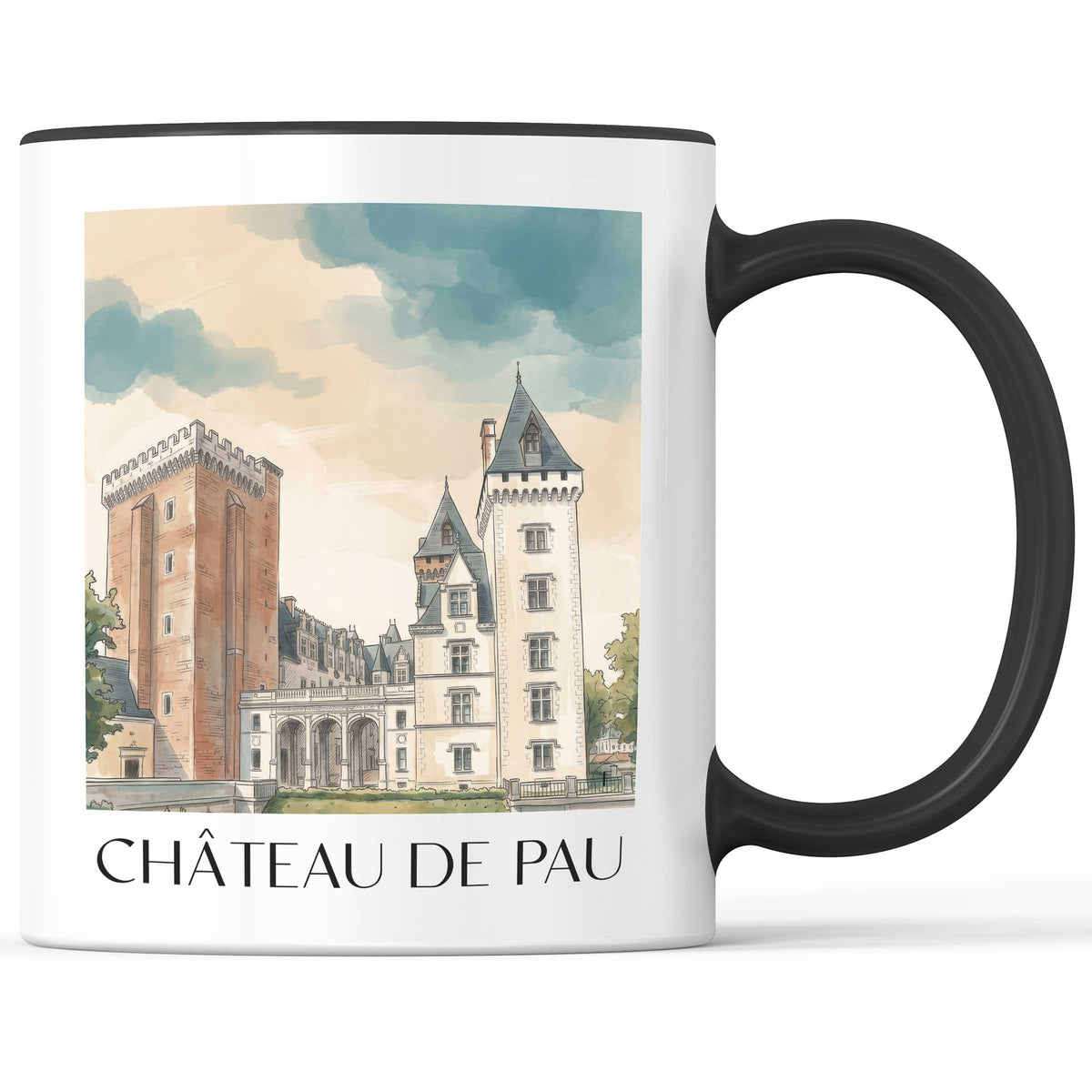château-de-pau-béarn-frankreich-kaffeebecher-aquarell