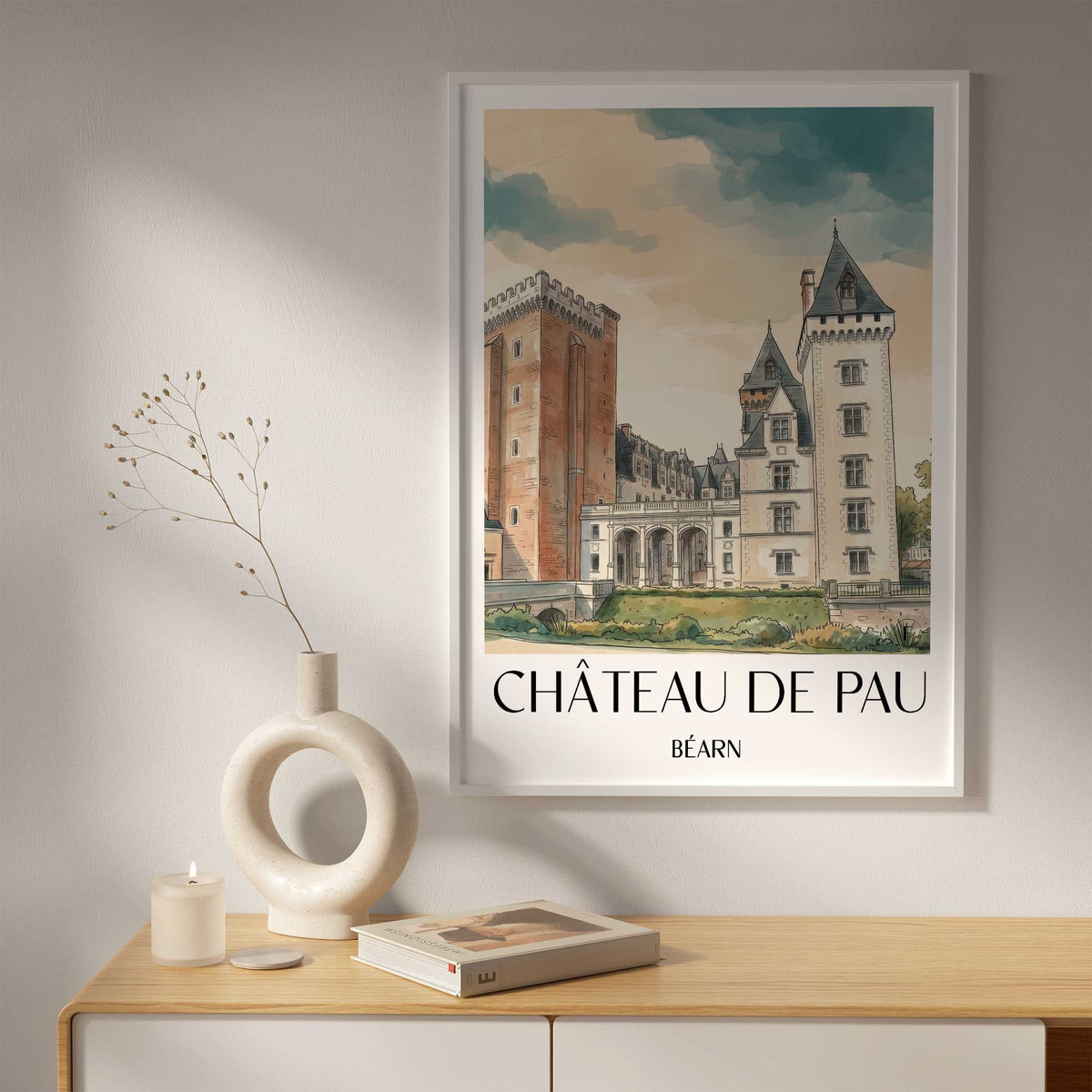 château-de-pau-béarn-frankreich-poster-aquarell