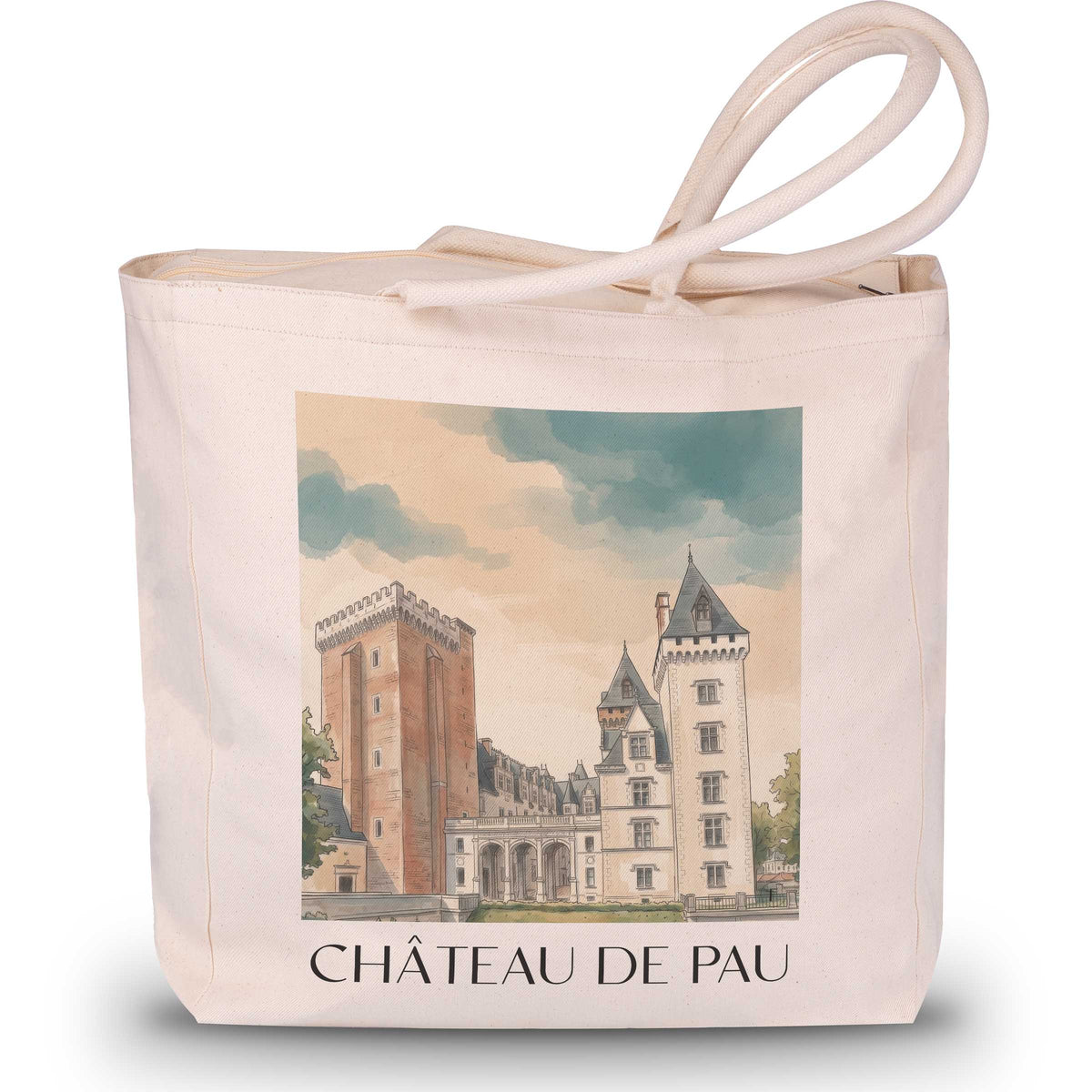 château-de-pau-béarn-frankreich-einkaufstasche-aquarell