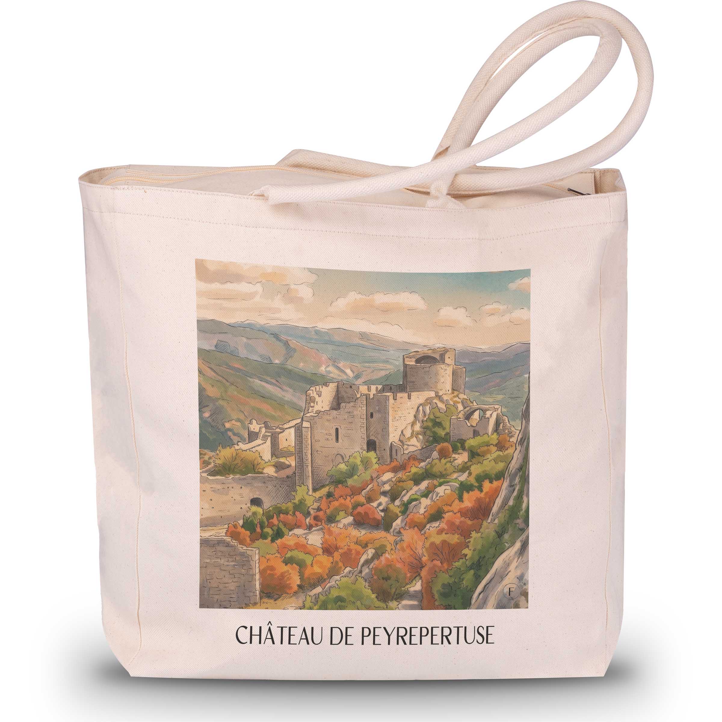 château-de-peyrepertuse-pays-cathare-frankreich-einkaufstasche-aquarell