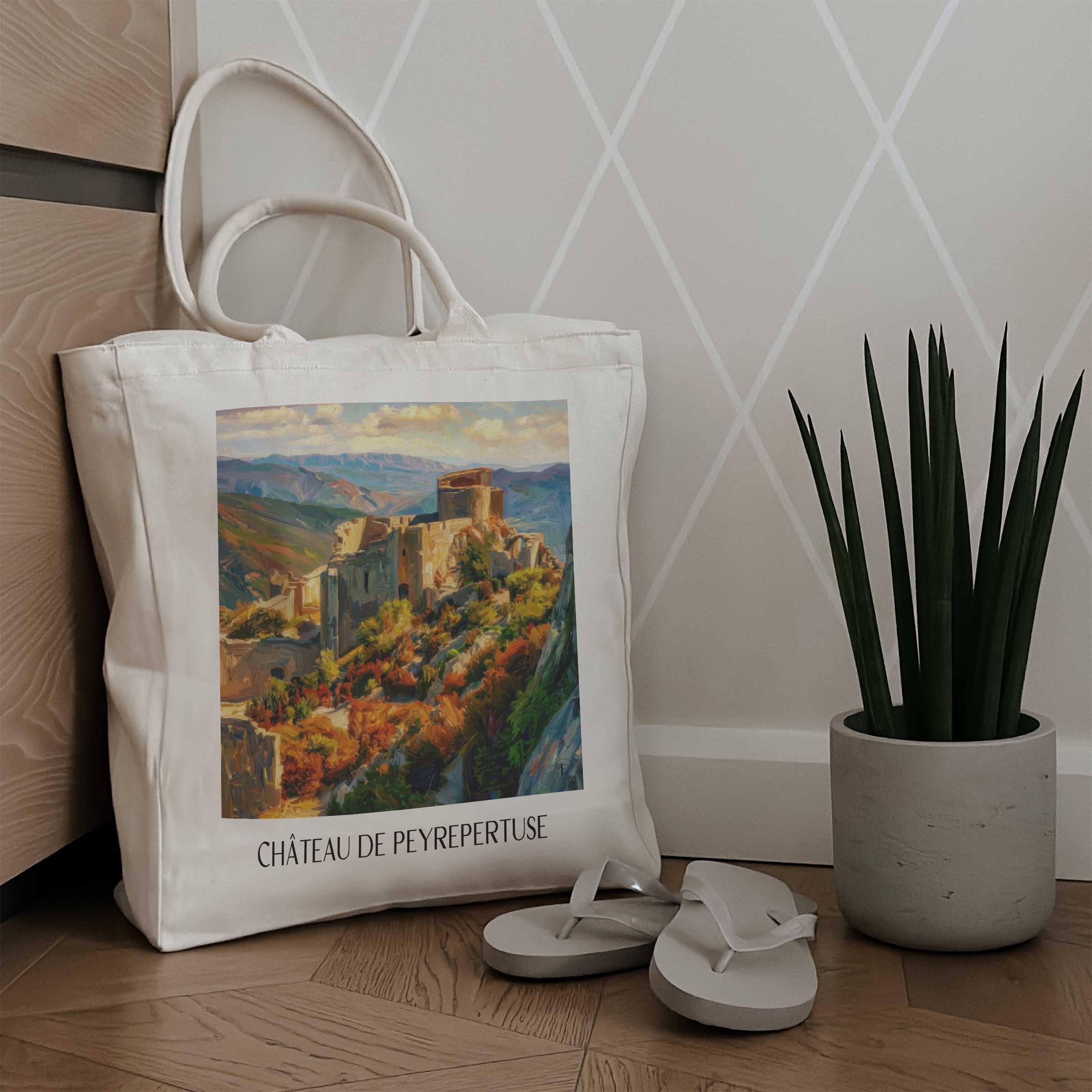 château-de-peyrepertuse-pays-cathare-frankreich-einkaufstasche-oil-painting-oelgemaelde