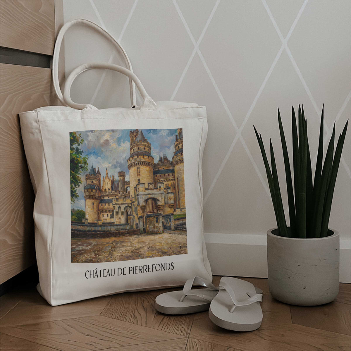 château-de-pierrefonds-oise-frankreich-einkaufstasche-oil-painting-oelgemaelde