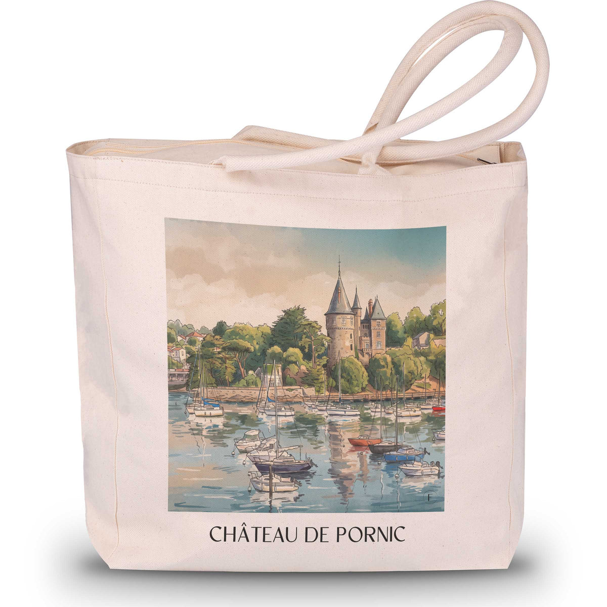 château-de-pornic-côte-de-jade-frankreich-einkaufstasche-aquarell