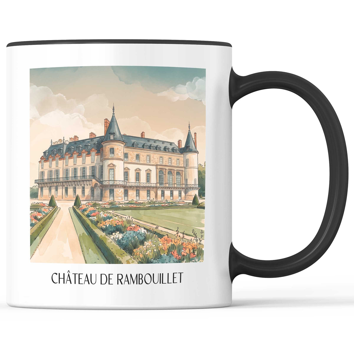 château-de-rambouillet-île-de-france-frankreich-kaffeebecher-aquarell