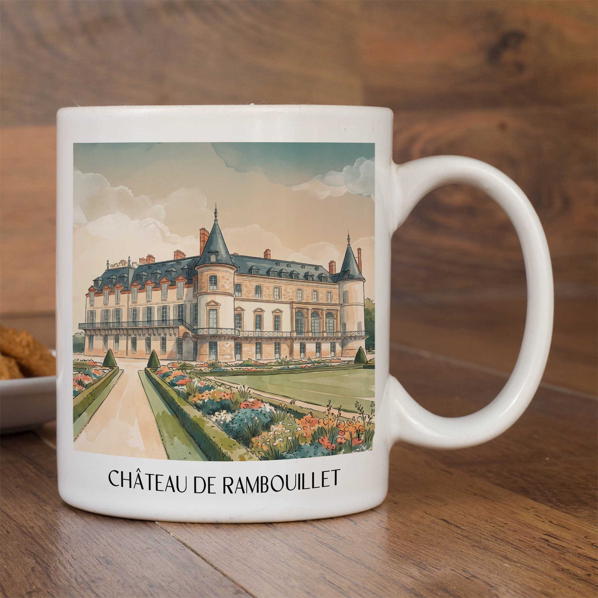 château-de-rambouillet-île-de-france-frankreich-kaffeebecher-aquarell
