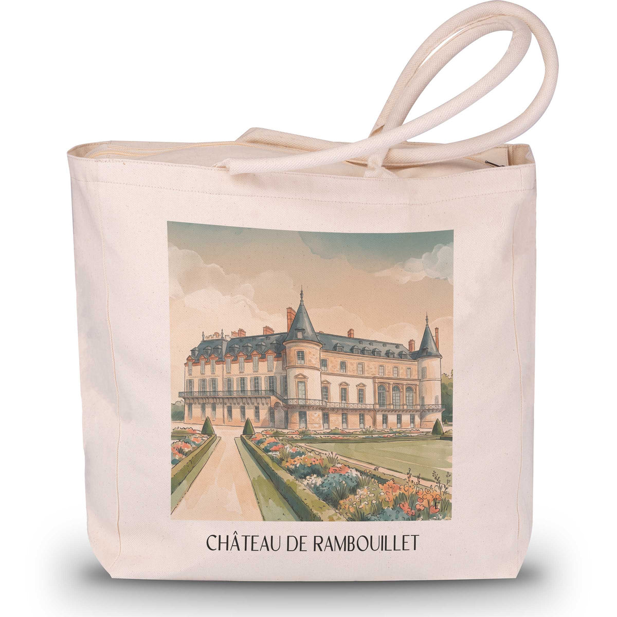 château-de-rambouillet-île-de-france-frankreich-einkaufstasche-aquarell