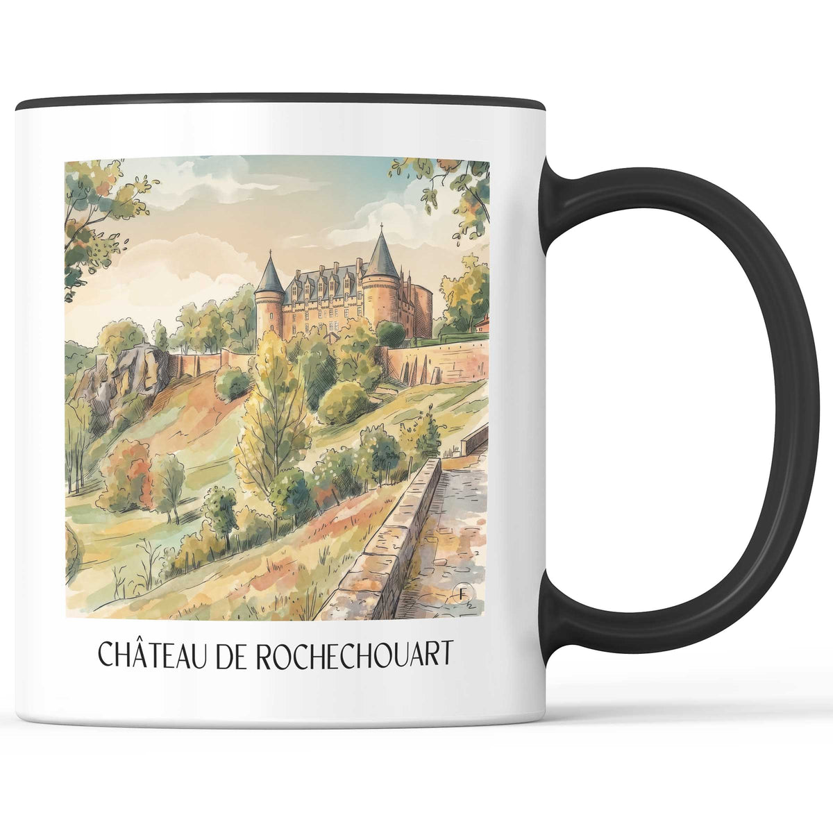 château-de-rochechouart-haute-vienne-frankreich-kaffeebecher-aquarell