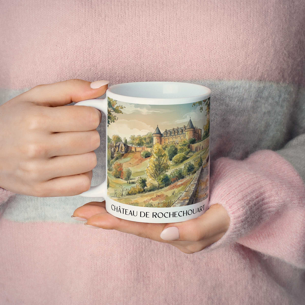 château-de-rochechouart-haute-vienne-frankreich-kaffeebecher-aquarell