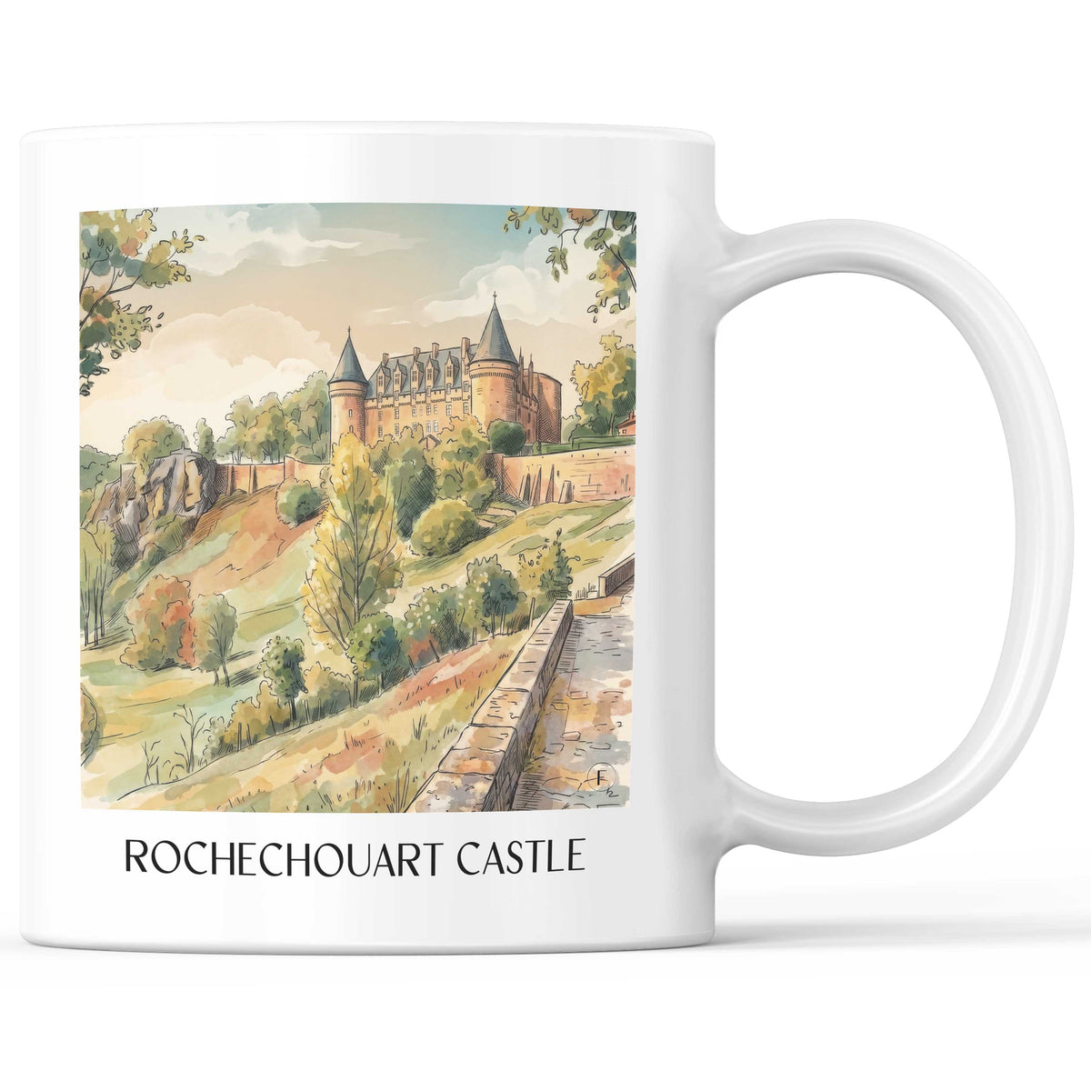 Château de Rochechouart Kaffeebecher - Haute-Vienne - Frankreich Becher - Kaffeetasse im Aquarell Stil - favplace