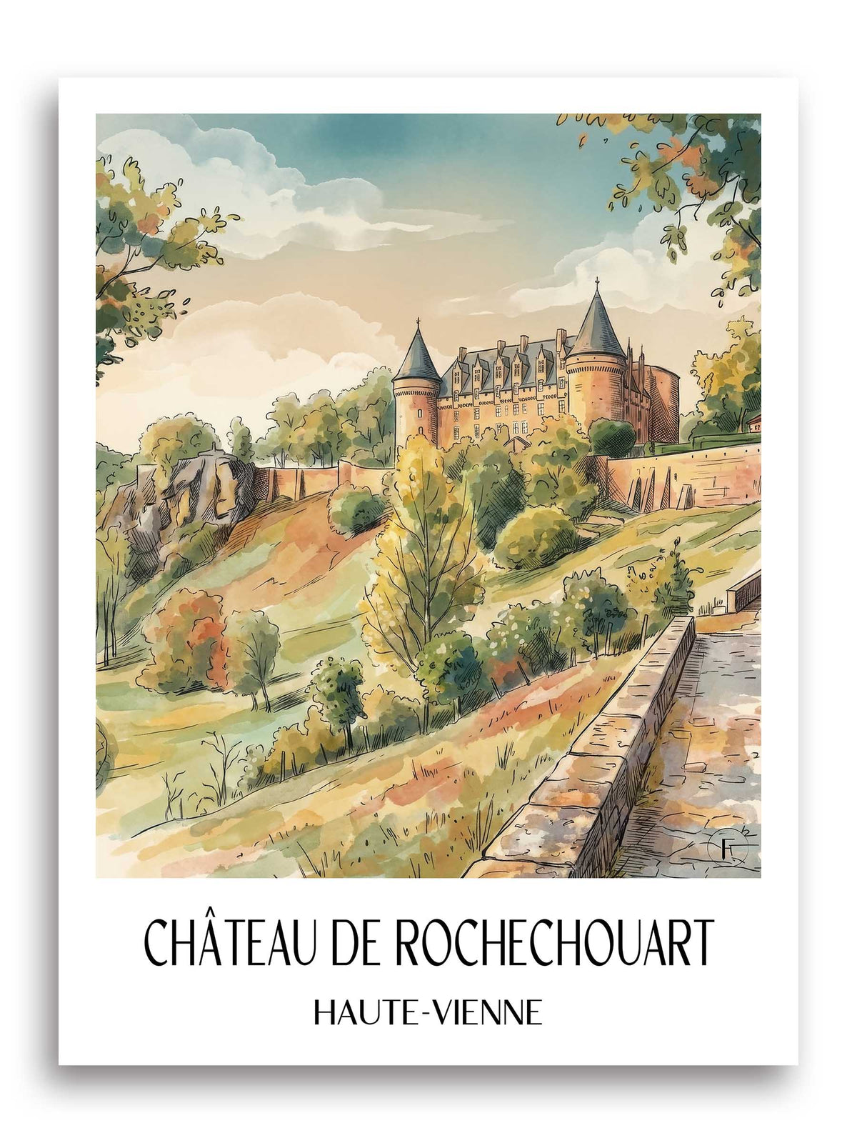 château-de-rochechouart-haute-vienne-frankreich-poster-aquarell