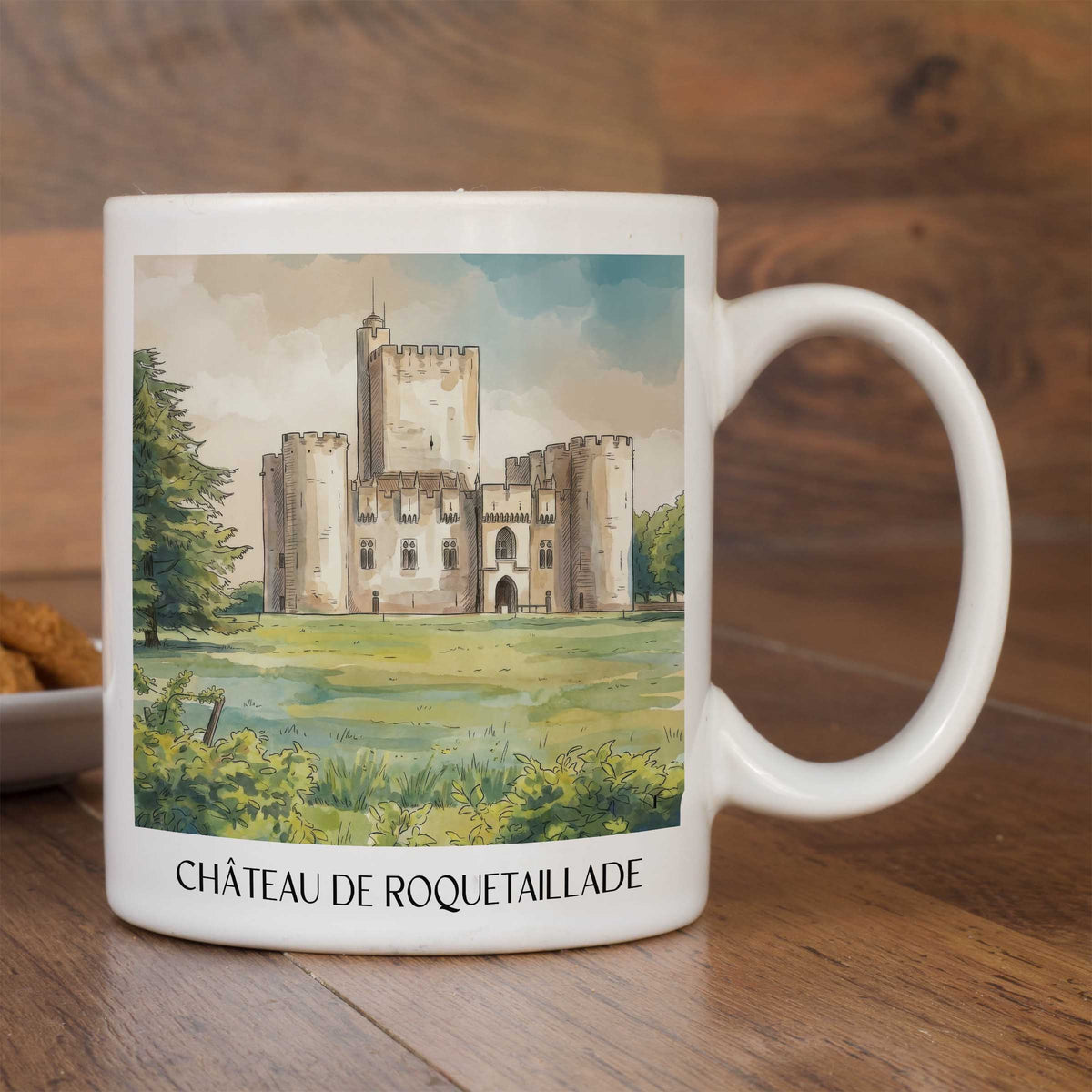 château-de-roquetaillade-entre-deux-mers-frankreich-kaffeebecher-aquarell