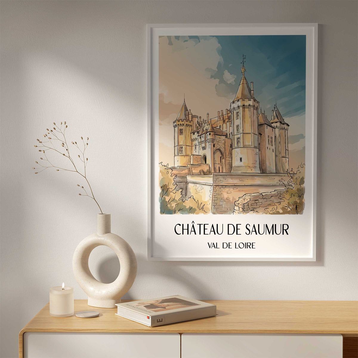 château-de-saumur-val-de-loire-frankreich-poster-aquarell
