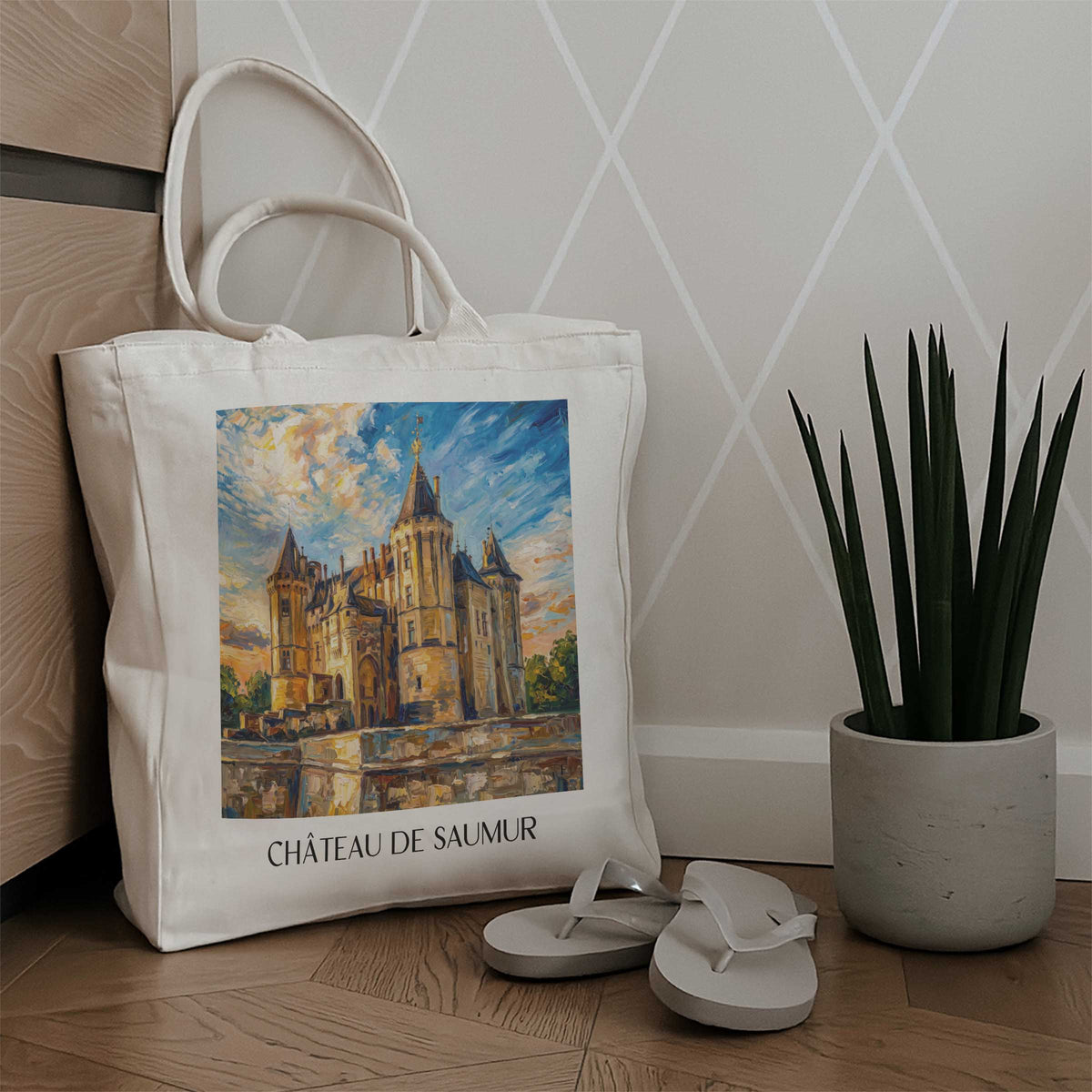 château-de-saumur-val-de-loire-frankreich-einkaufstasche-oil-painting-oelgemaelde