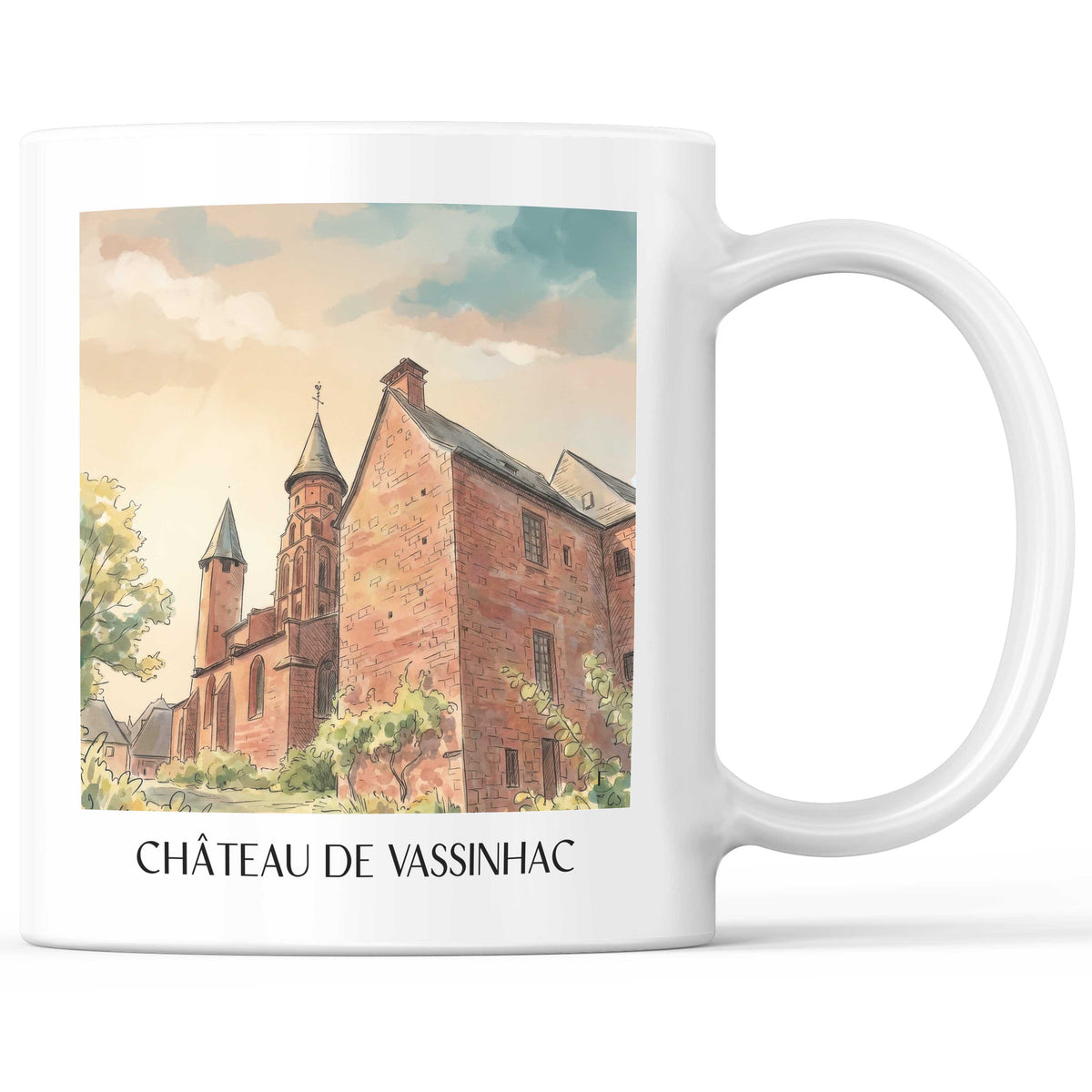 Château de Vassinhac Kaffeebecher - Collonges-la-Rouge - Frankreich Becher - Kaffeetasse im Aquarell Stil - favplace
