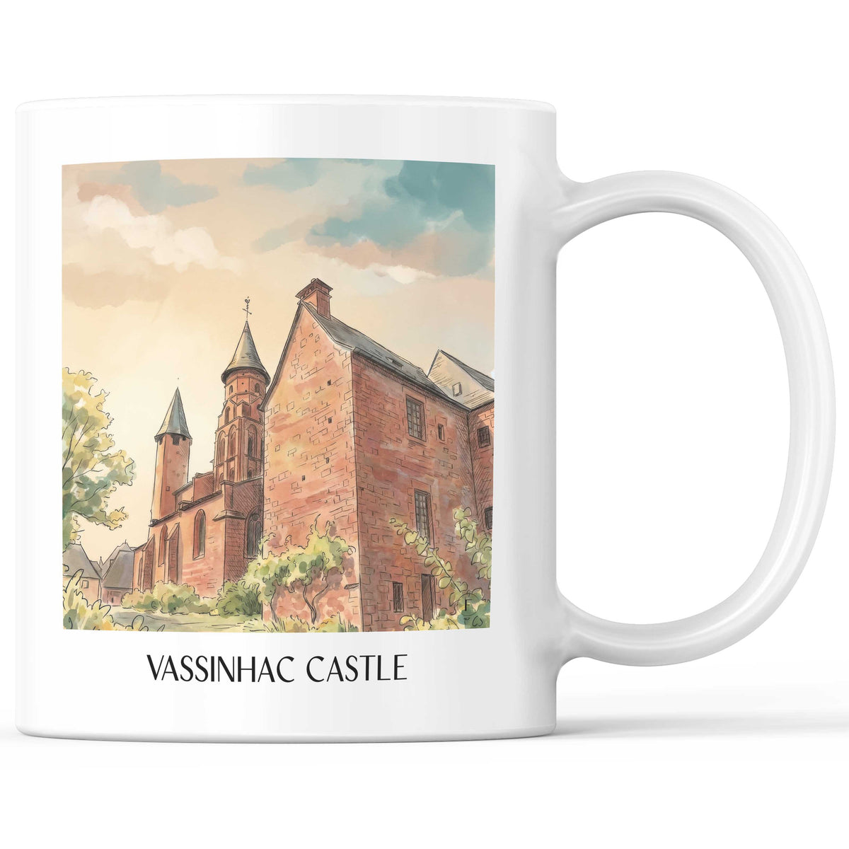 Château de Vassinhac Kaffeebecher - Collonges-la-Rouge - Frankreich Becher - Kaffeetasse im Aquarell Stil - favplace