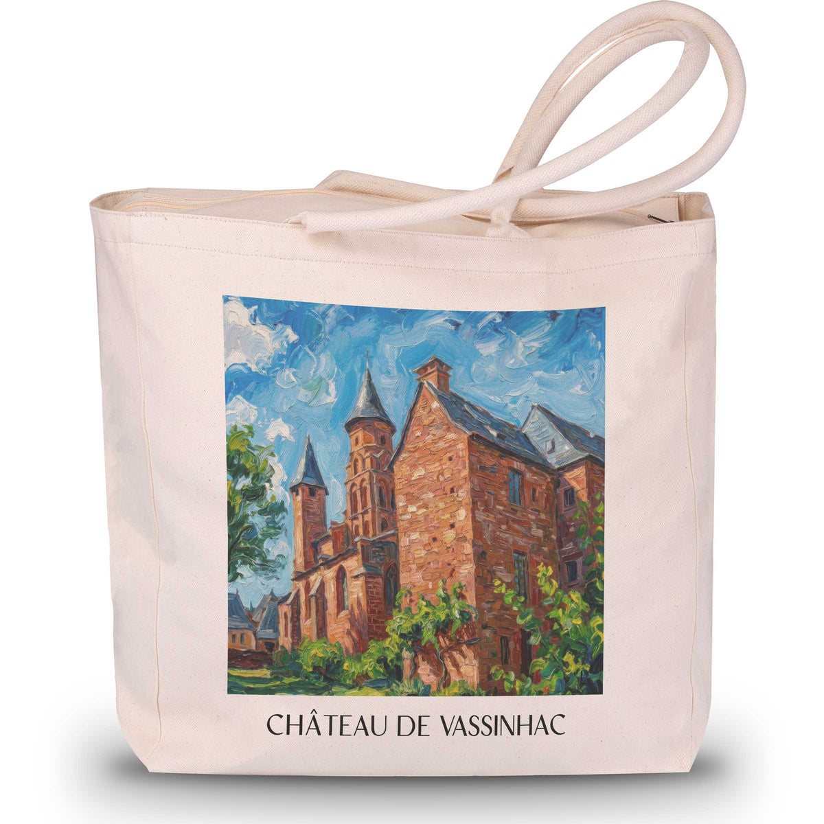 château-de-vassinhac-collonges-la-rouge-frankreich-einkaufstasche-oil-painting-oelgemaelde