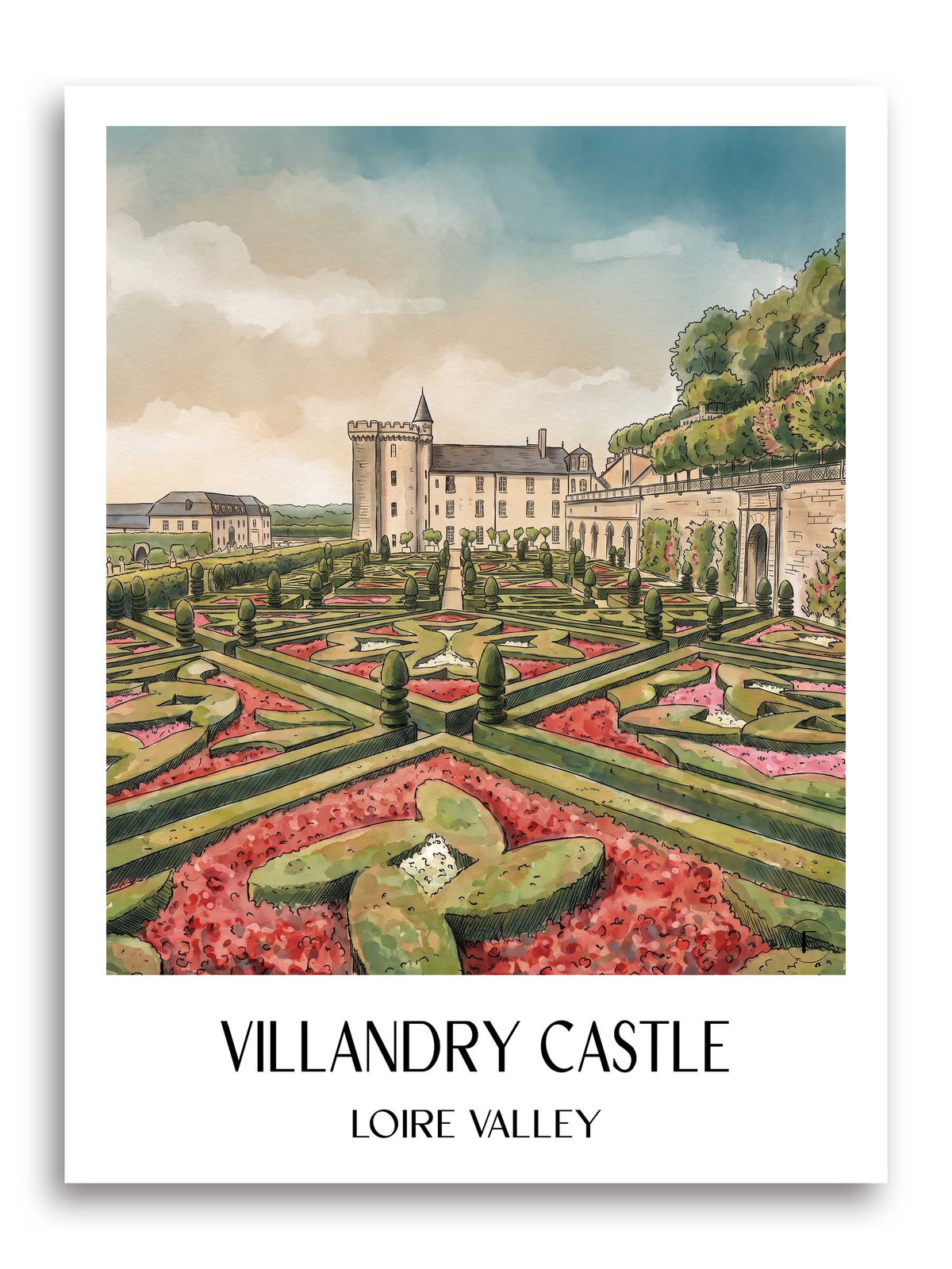 Château de Villandry Poster - Val de Loire - Frankreich Kunstdruck - Aquarell von A4 bis A1