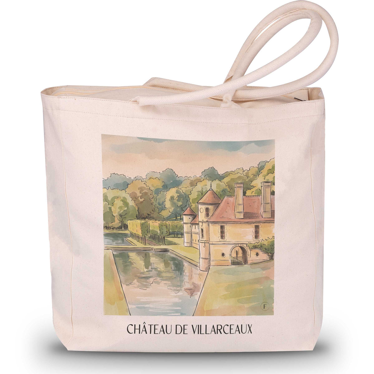 château-de-villarceaux-chaussy-frankreich-einkaufstasche-aquarell