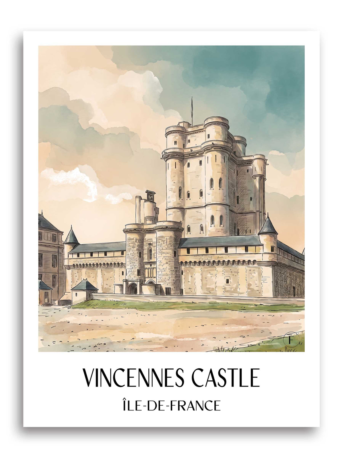 Château de Vincennes Poster - Île-de-France - Frankreich Kunstdruck - Aquarell von A4 bis A1