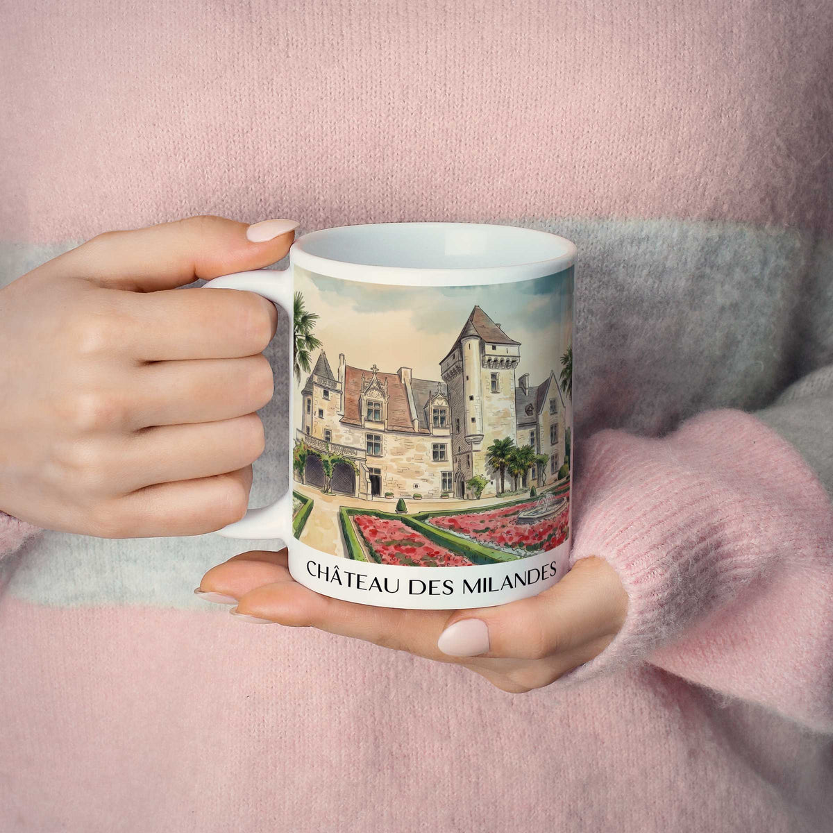 château-des-milandes-vallée-de-la-dordogne-frankreich-kaffeebecher-aquarell