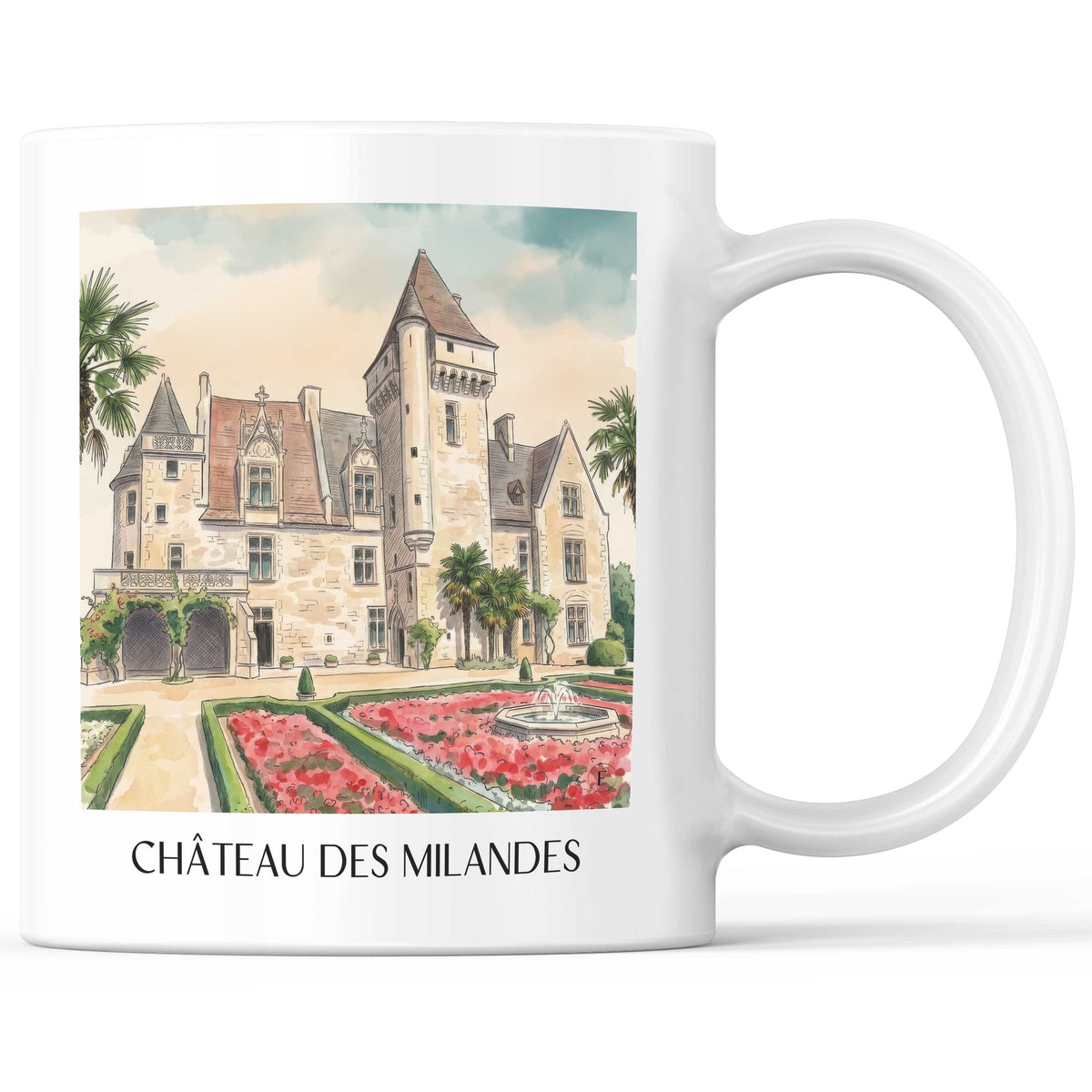Château des Milandes Kaffeebecher - Vallée de la Dordogne - Frankreich Becher - Kaffeetasse im Aquarell Stil - favplace
