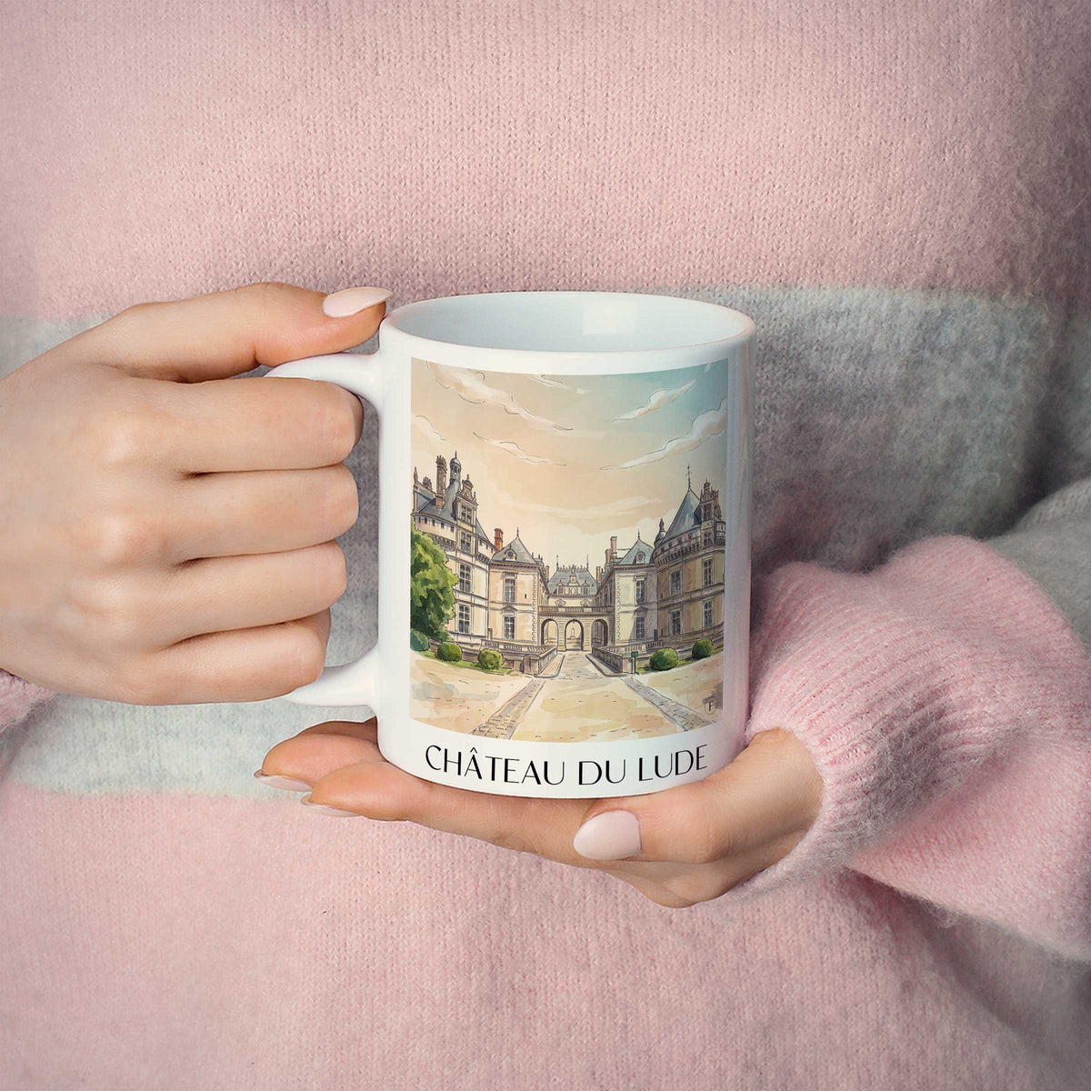 château-du-lude-sarthe-frankreich-kaffeebecher-aquarell