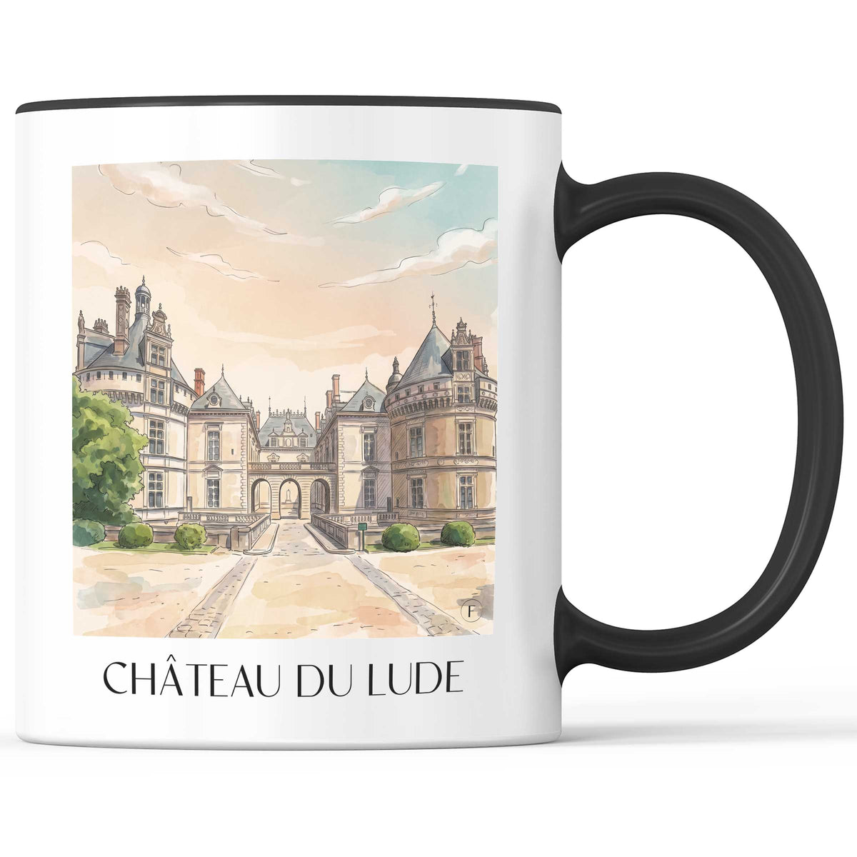 château-du-lude-sarthe-frankreich-kaffeebecher-aquarell