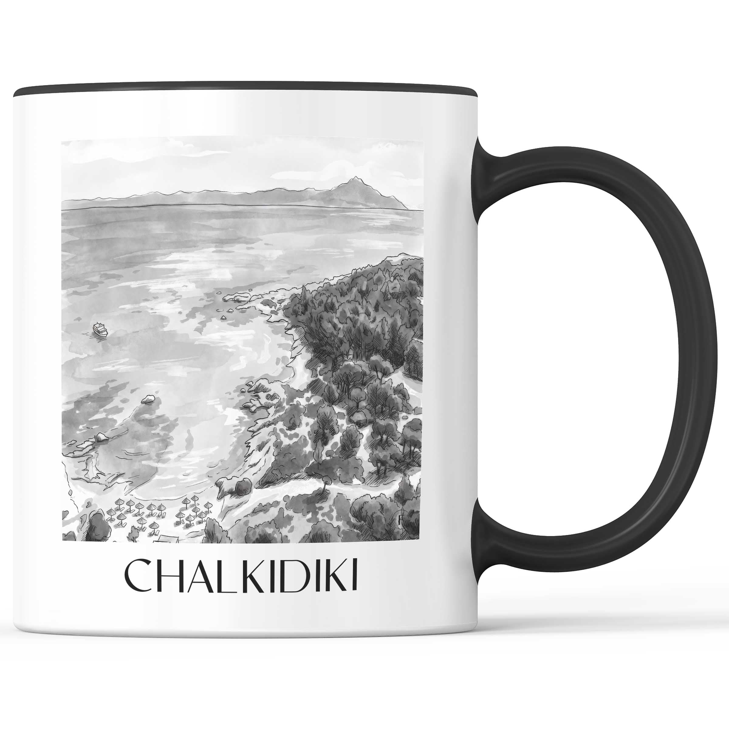chalkidiki-griechenland-kaffeebecher-aquarell-schwarz-weiss