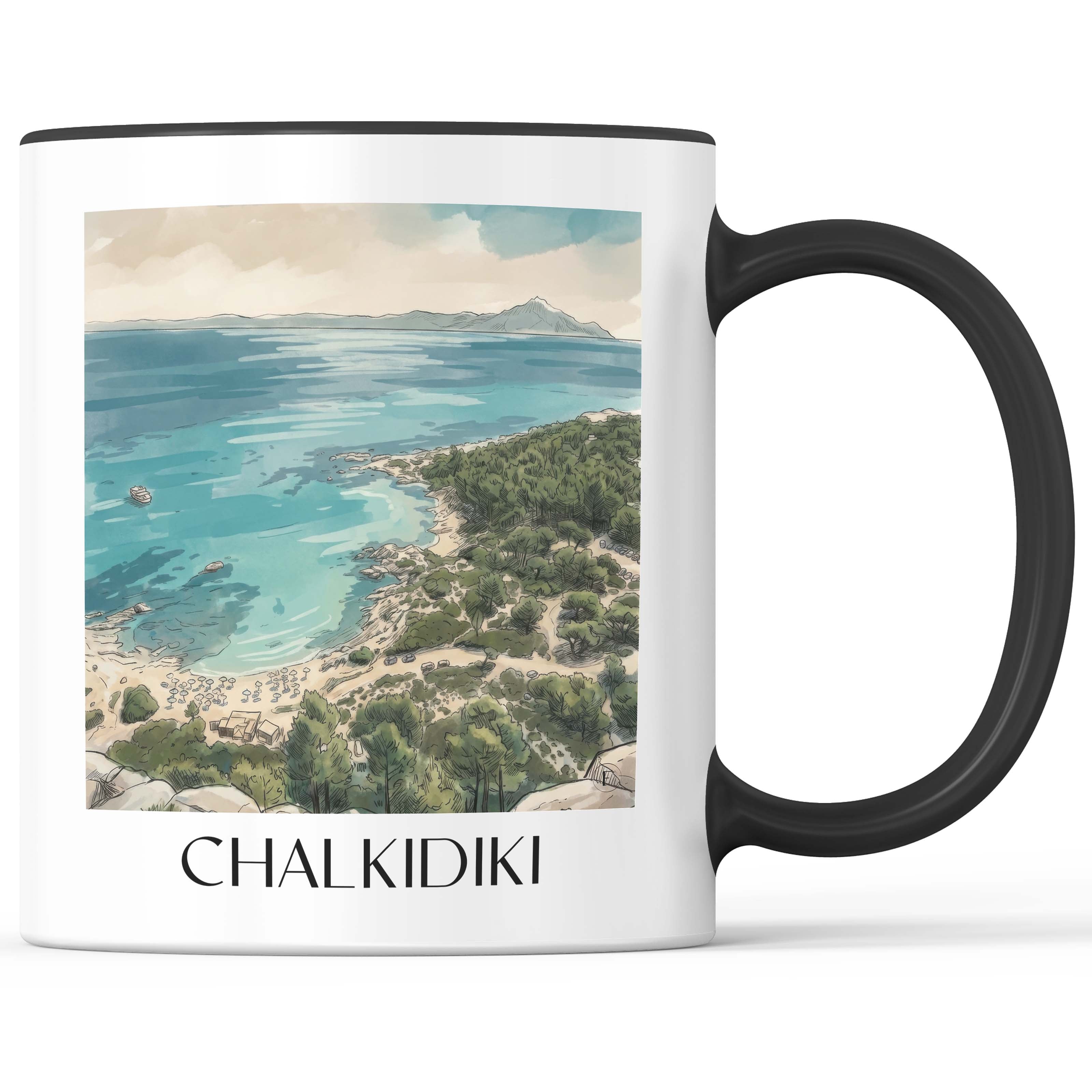 Chalkidiki - Griechenland Becher - Kaffeetasse im Aquarell Stil - favplace